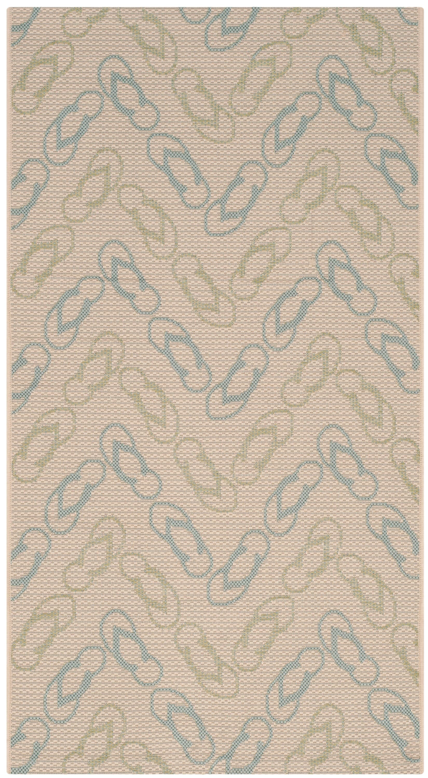 Beige & Aqua Easy-Care Synthetic Indoor/Outdoor Area Rug - 2'7" x 5'
