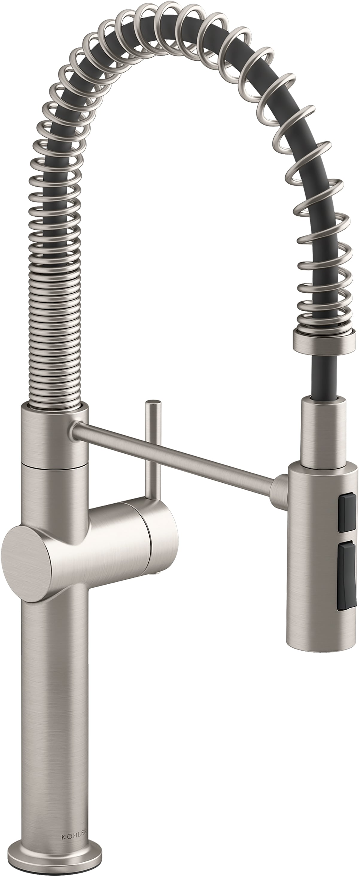 KOHLER K-22973-VS Crue Pre-Rinse Spring Vibrant Stainless Single Handle Deck-mount Pre-rinse Kitchen Faucet with Sprayer ( Deck Plate Included )