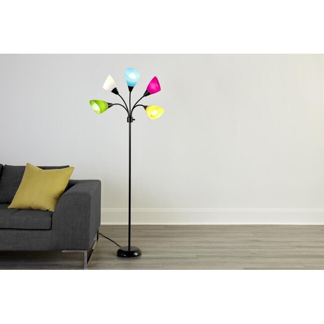 Black Multi Head Floor Lamp, 5 Light Multi Head Floor Lamp Silver With Multicolor Shade