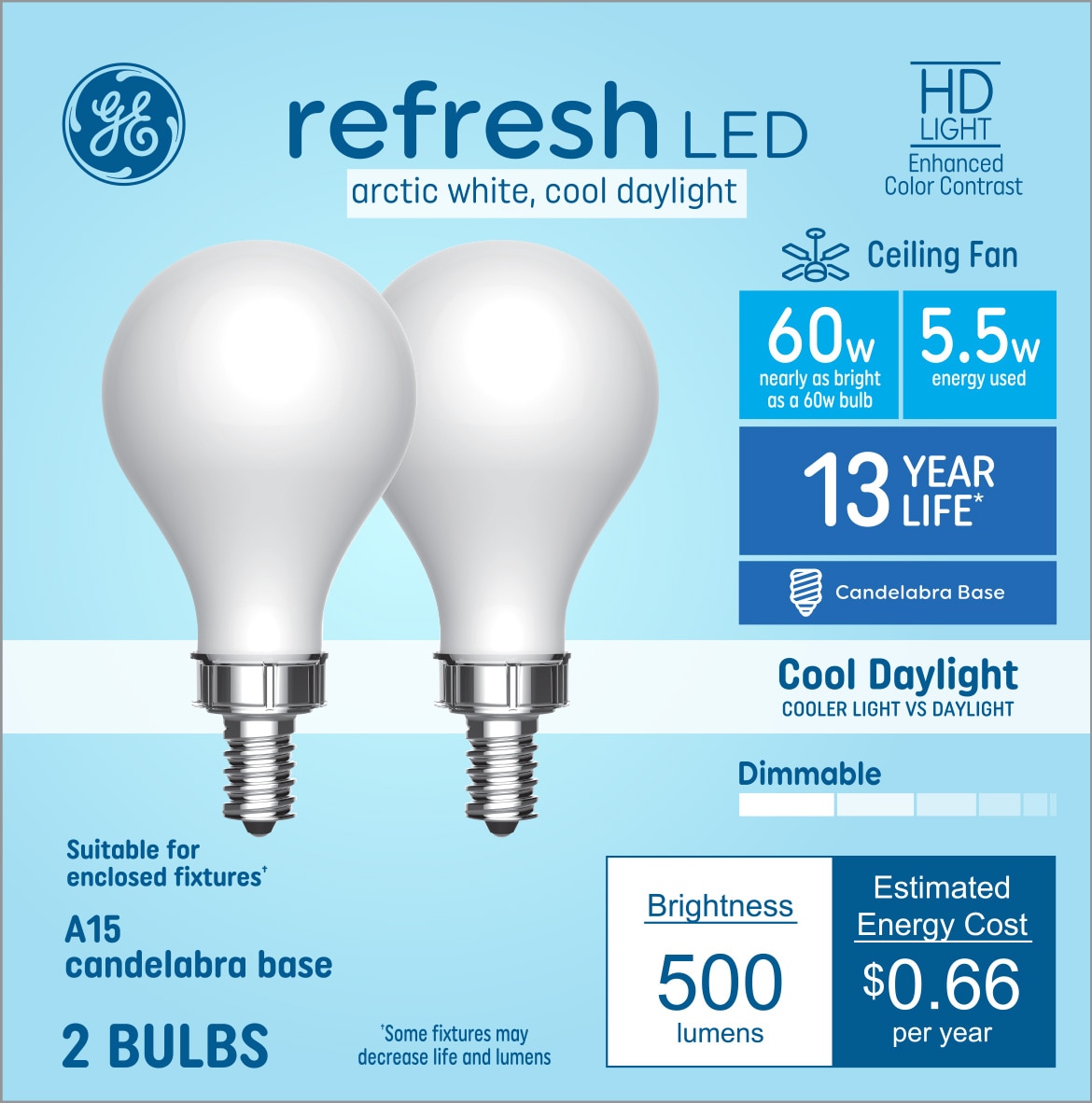 GE Light Bulb, LED, Refrigerator/Freezer, Daylight, 4.5 Watts
