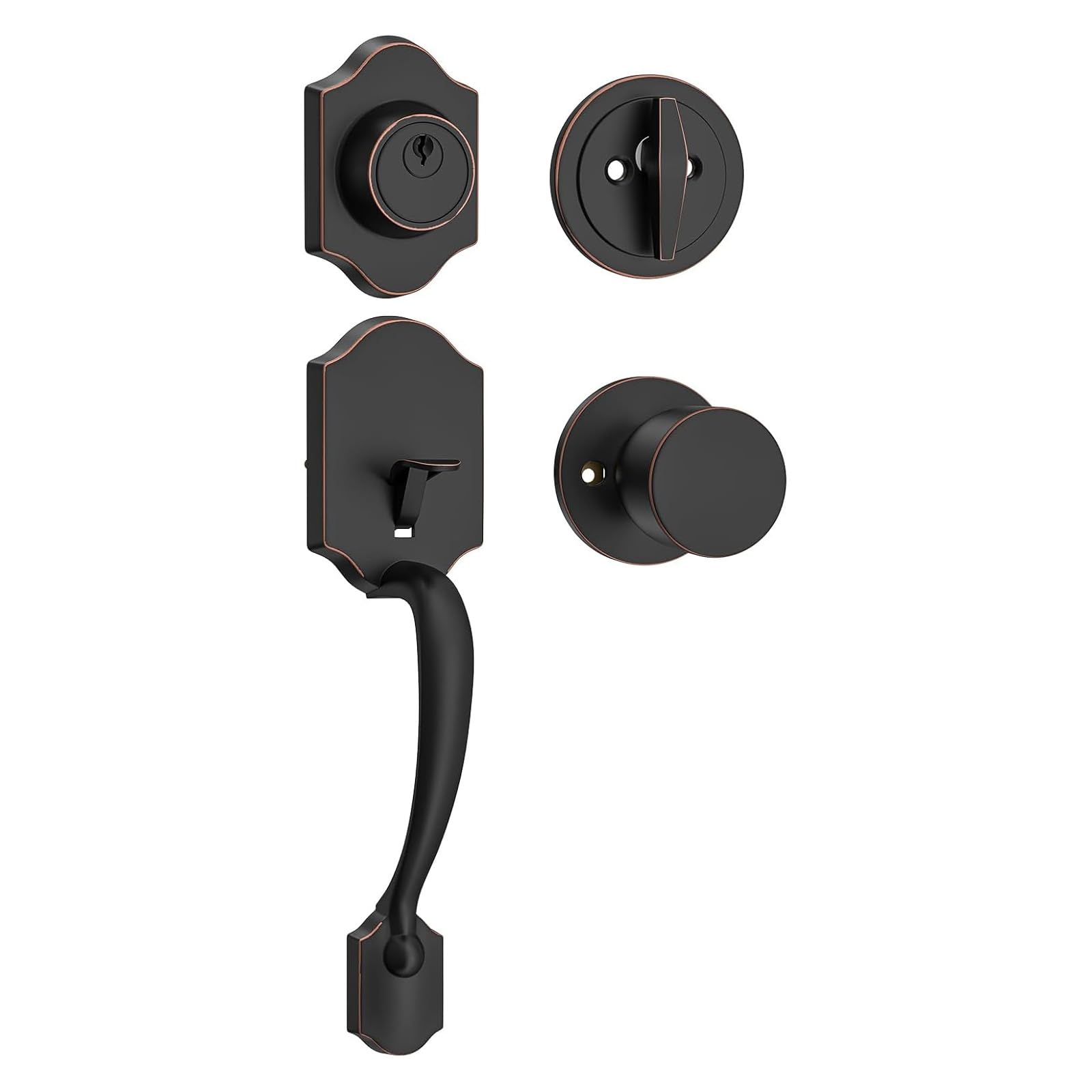 JVFCXXV Front Door Handle and Deadbolt Set Single Cylinder Exterior Lock Set with Interior Door Knob Reversible for Right and Left Handed Oil #LJV0821G743