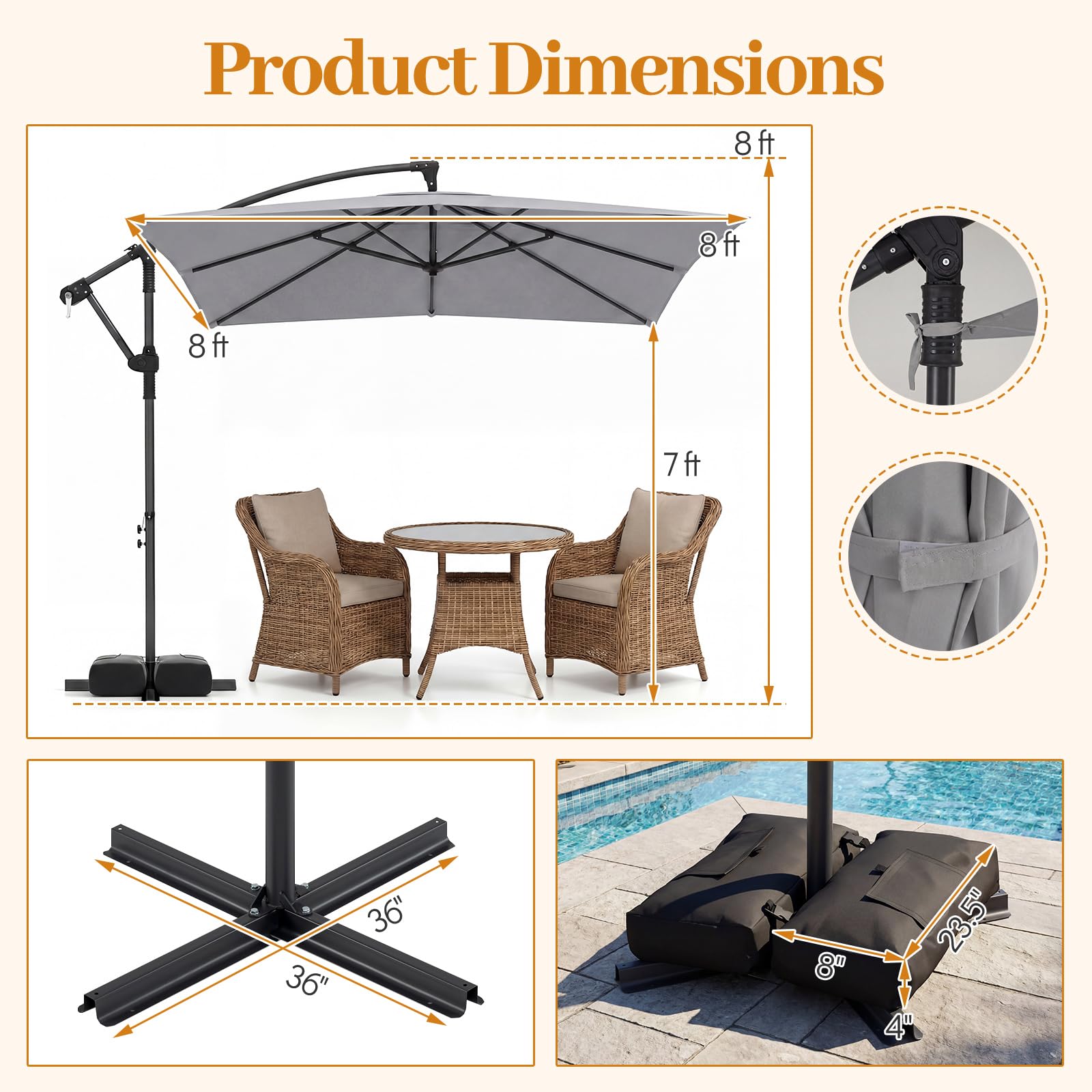 cantilever patio umbrella 9.8& 39 12 ft. x 9 ft. Outdoor Cantilever Umbrella with Solar Lights and 350 lb. Pull Rod Base Rectangular Patio Umbrella in Red