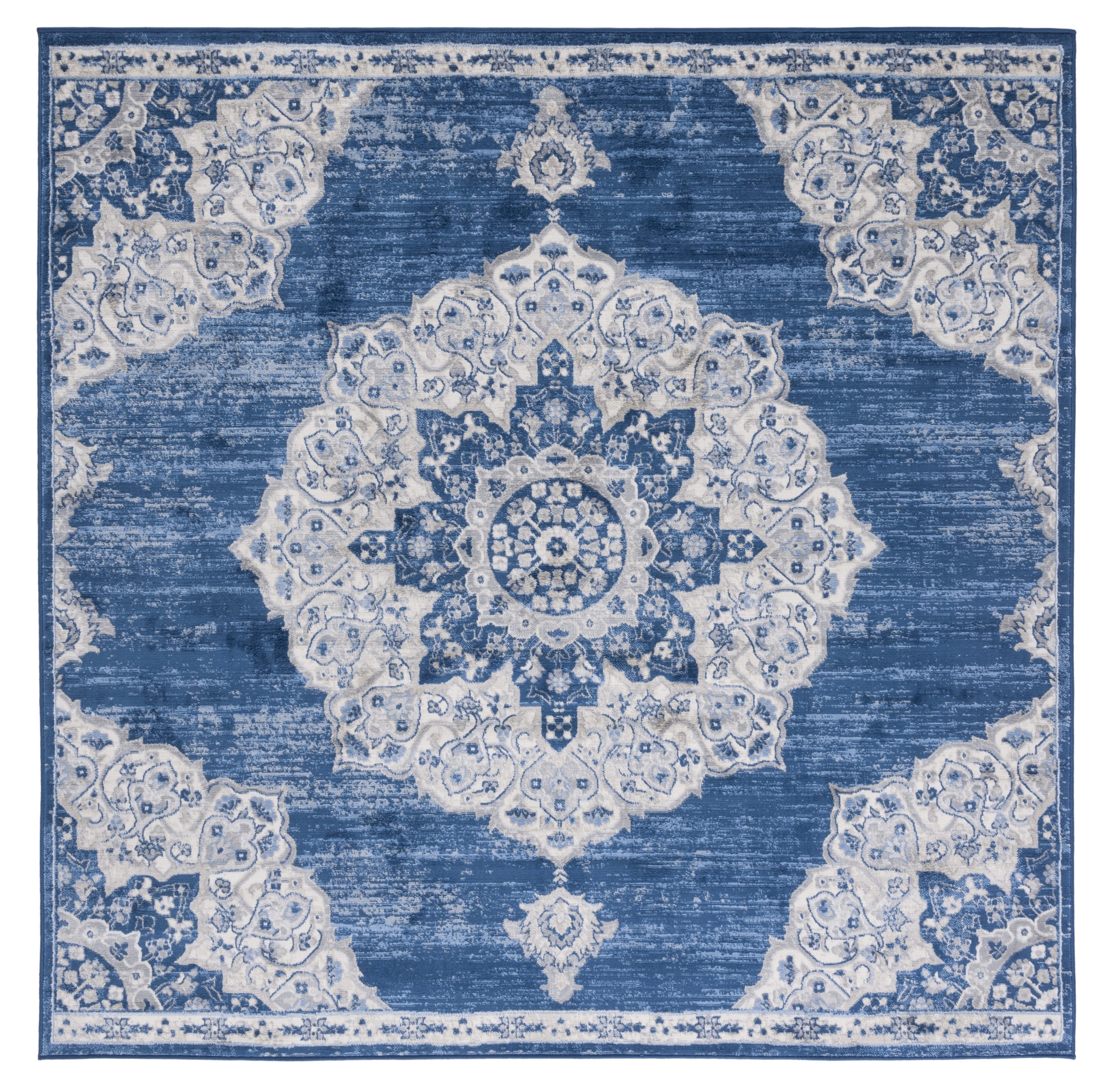 Safavieh BNT802P-7SQ Brentwood Coral 7 x 7 (ft) Loomed Polypropylene Navy/Ivory Square Indoor Distressed/Overdyed Vintage Area rug