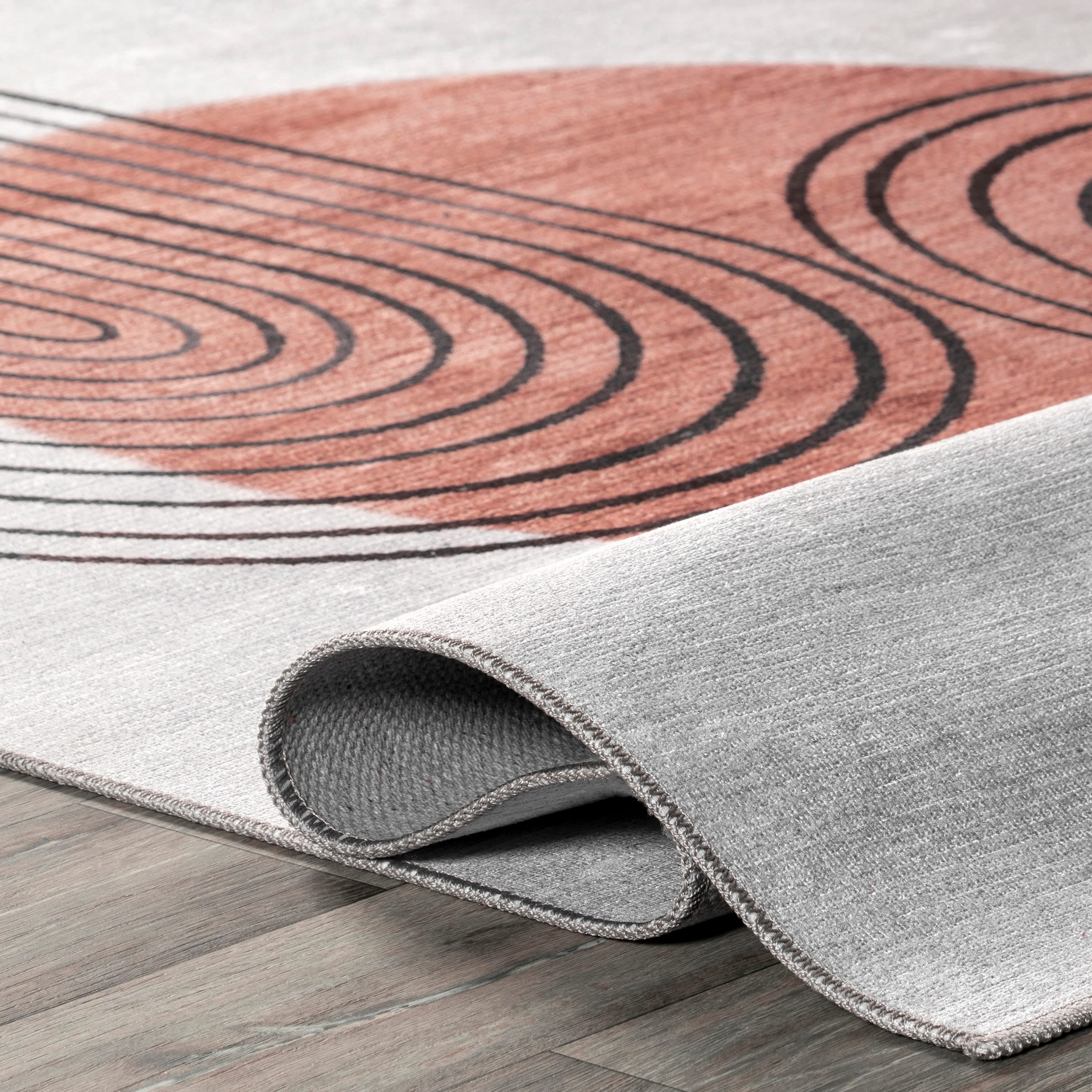 Burnt Orange and Dusty White Abstract 6' x 9' Synthetic Area Rug