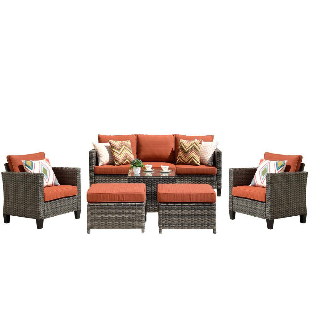 XIZZI Megon Holly Gray 6 Piece Wicker Outdoor Patio Conversation ...