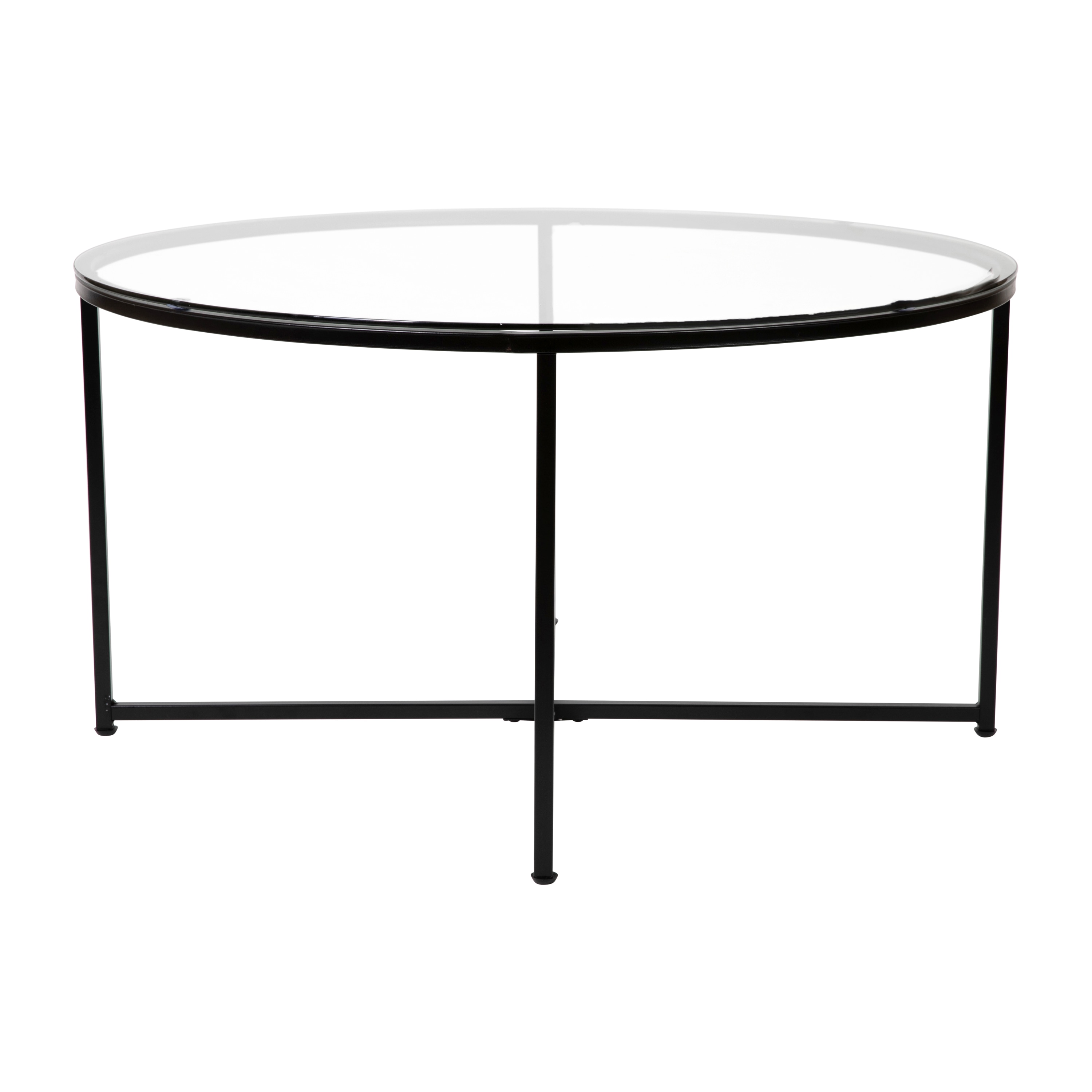 Elegant 35.5" Round Clear Glass Coffee Table with Matte Black Frame