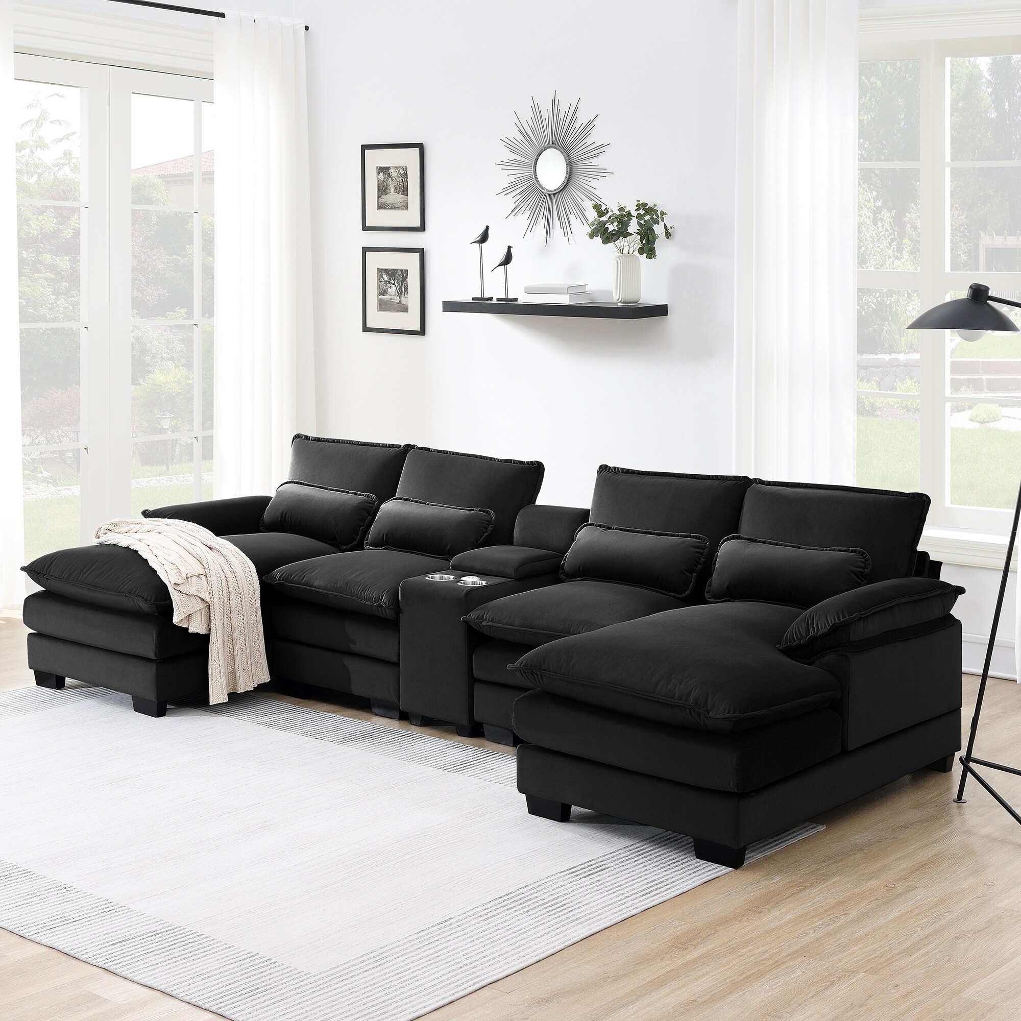 JIMSMAISON JMGTSO03B 123-in Modern Black Velvet Sofa