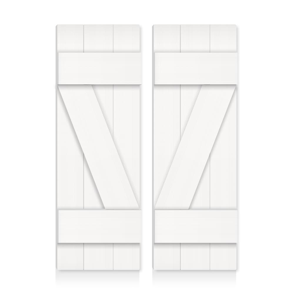CALHOME SHU-Z-W19-H24-WT(2) 24-in W x 24-in H White Farmhouse Z-bar Wood Exterior Shutters (2-Pack)
