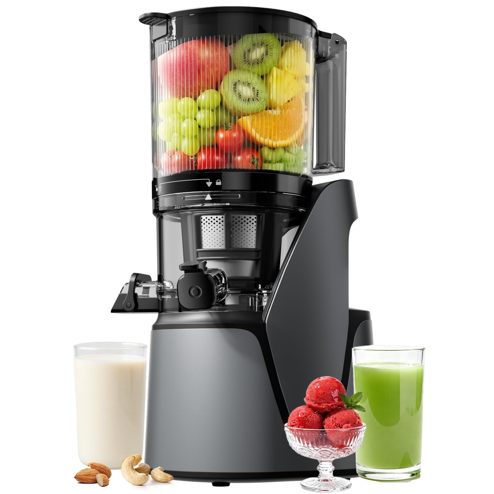 Anqtovp -  3 in 1 Cold Press Juicer 6.5 Inch Extra Wide Chute 100oz Large Capacity AC Motor Makes...