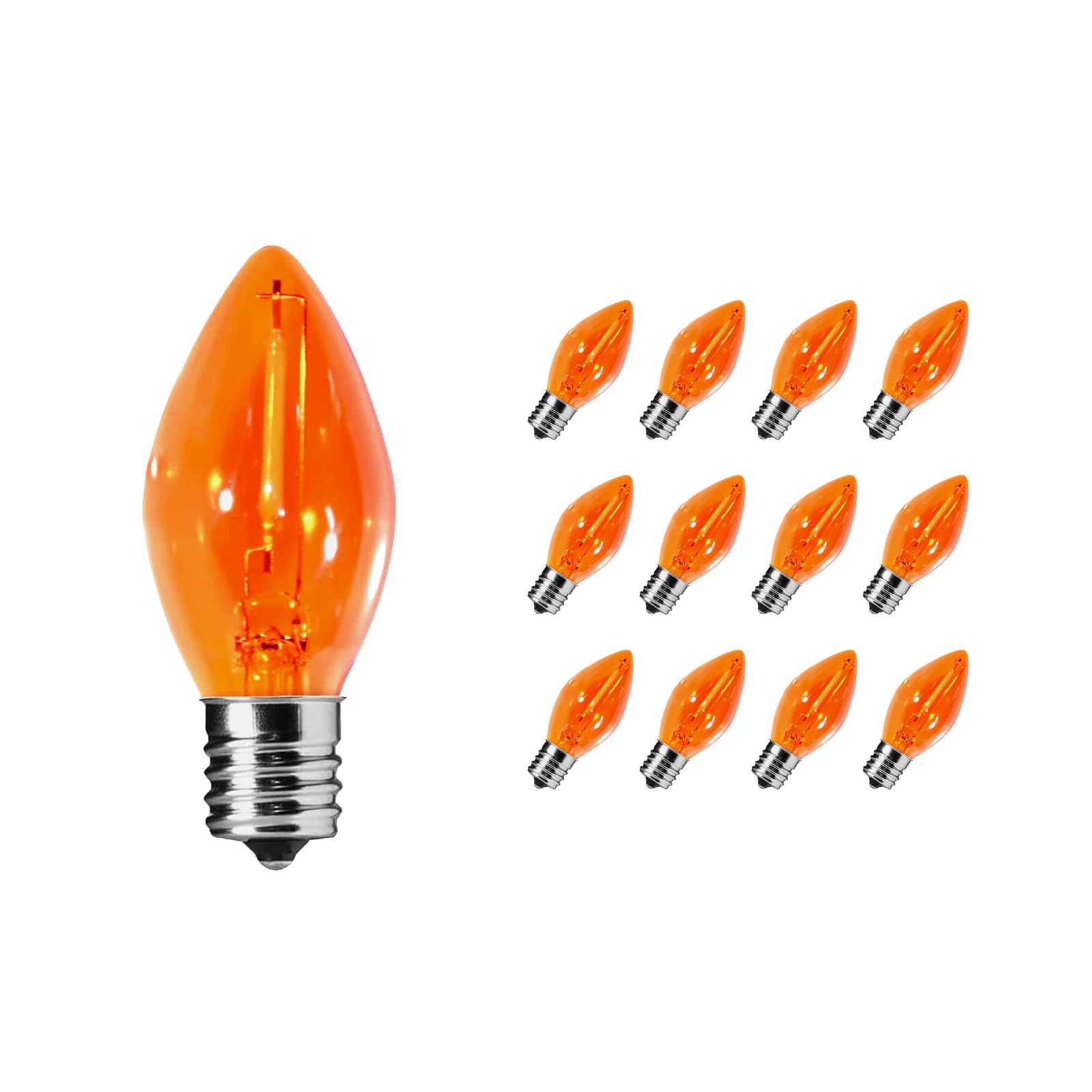 DYRCJ  12 Pack C7 LED Orange Light Bulbs for Halloween Outdoor String Lights E12 Candelabra Base Energy Saving Waterproof