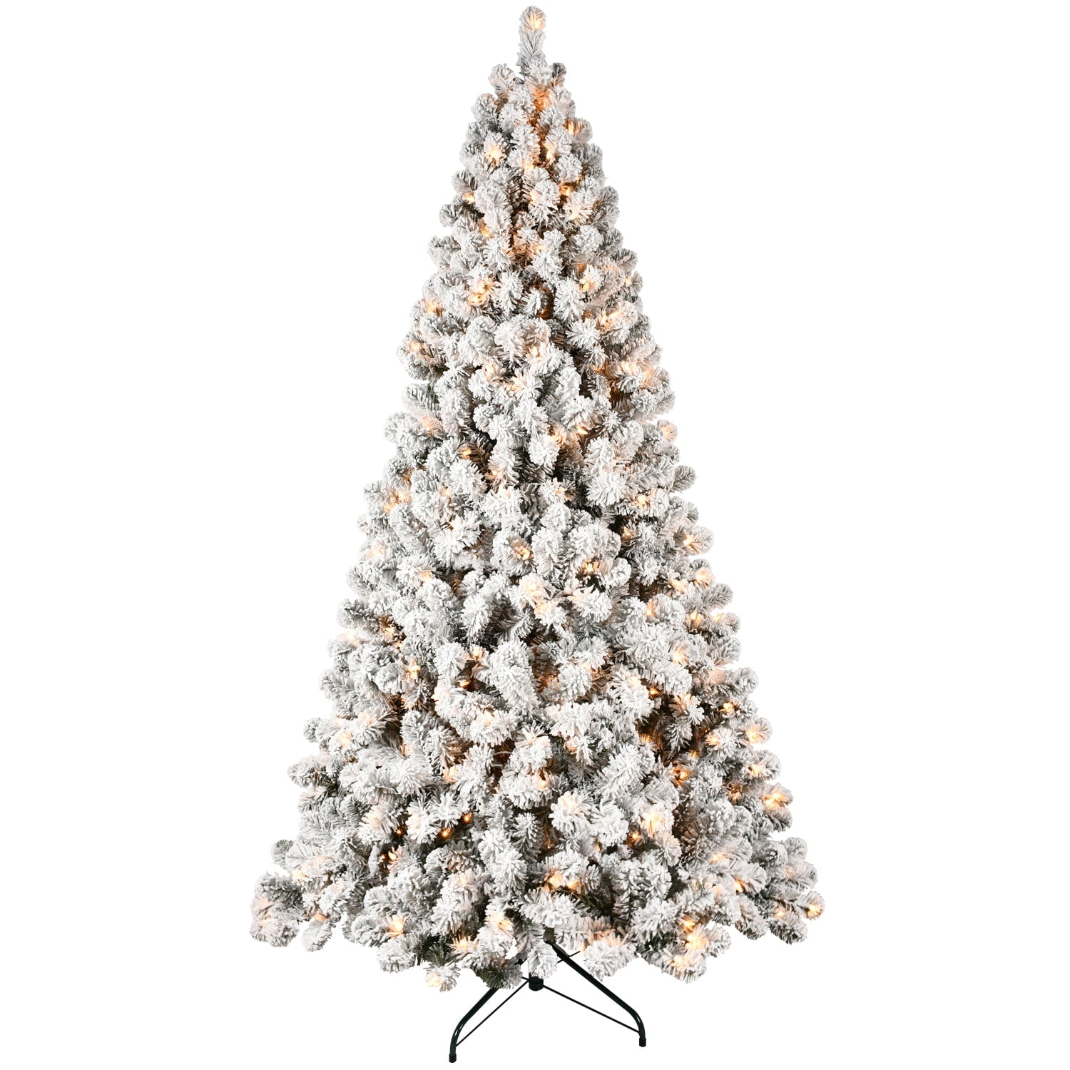Boyel Living BL-LC38404 7 ft. Snow Flocked Christmas Tree Pre Lit with 400 UL Warm White Lights PVC Hinged 1072 Tips Memory Wire with Metal Stand
