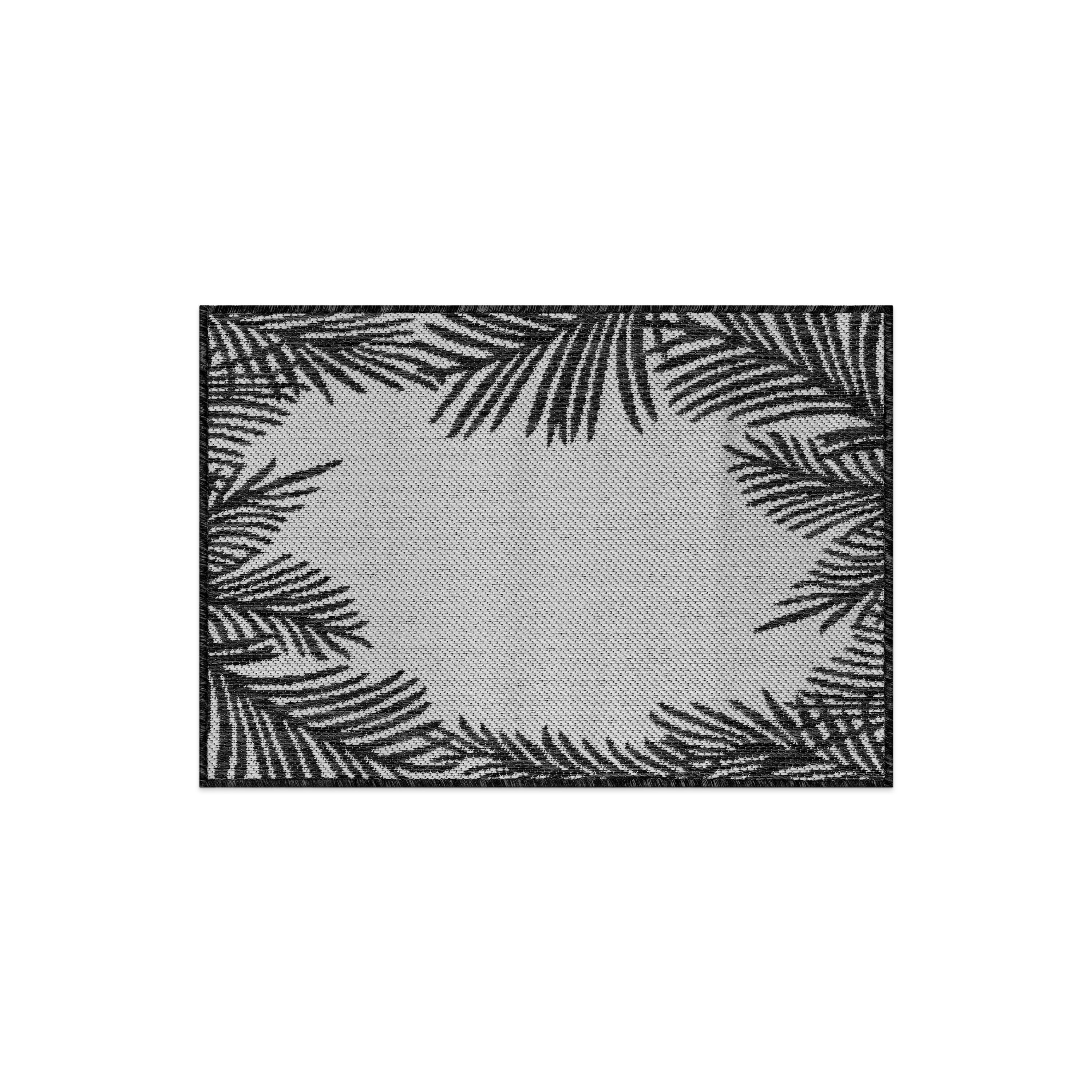 Black and Gray Synthetic Floral Rectangular Area Rug 5' x 7'