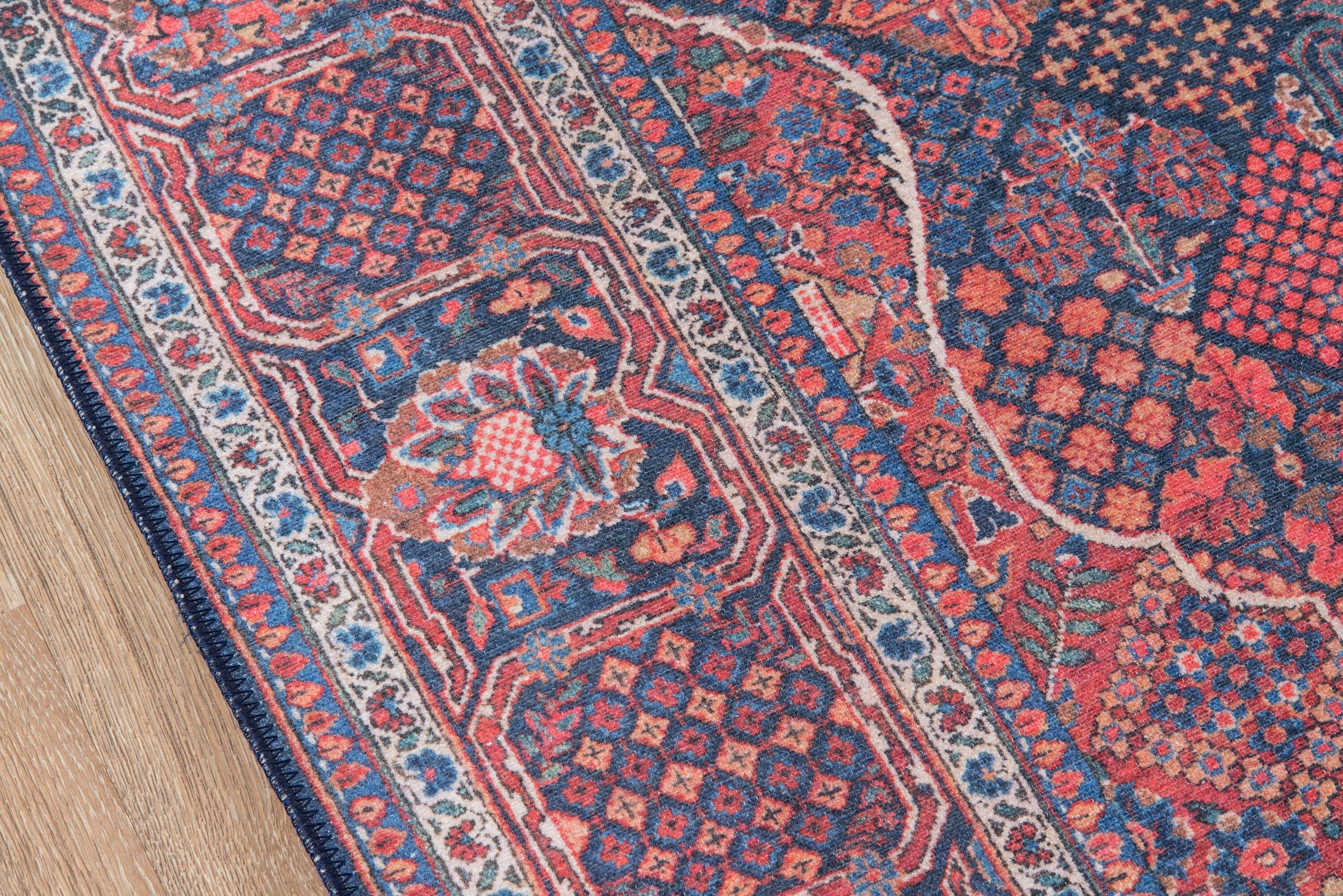 Afshar Navy Blue and Red Synthetic Rectangular Area Rug 2' x 3'