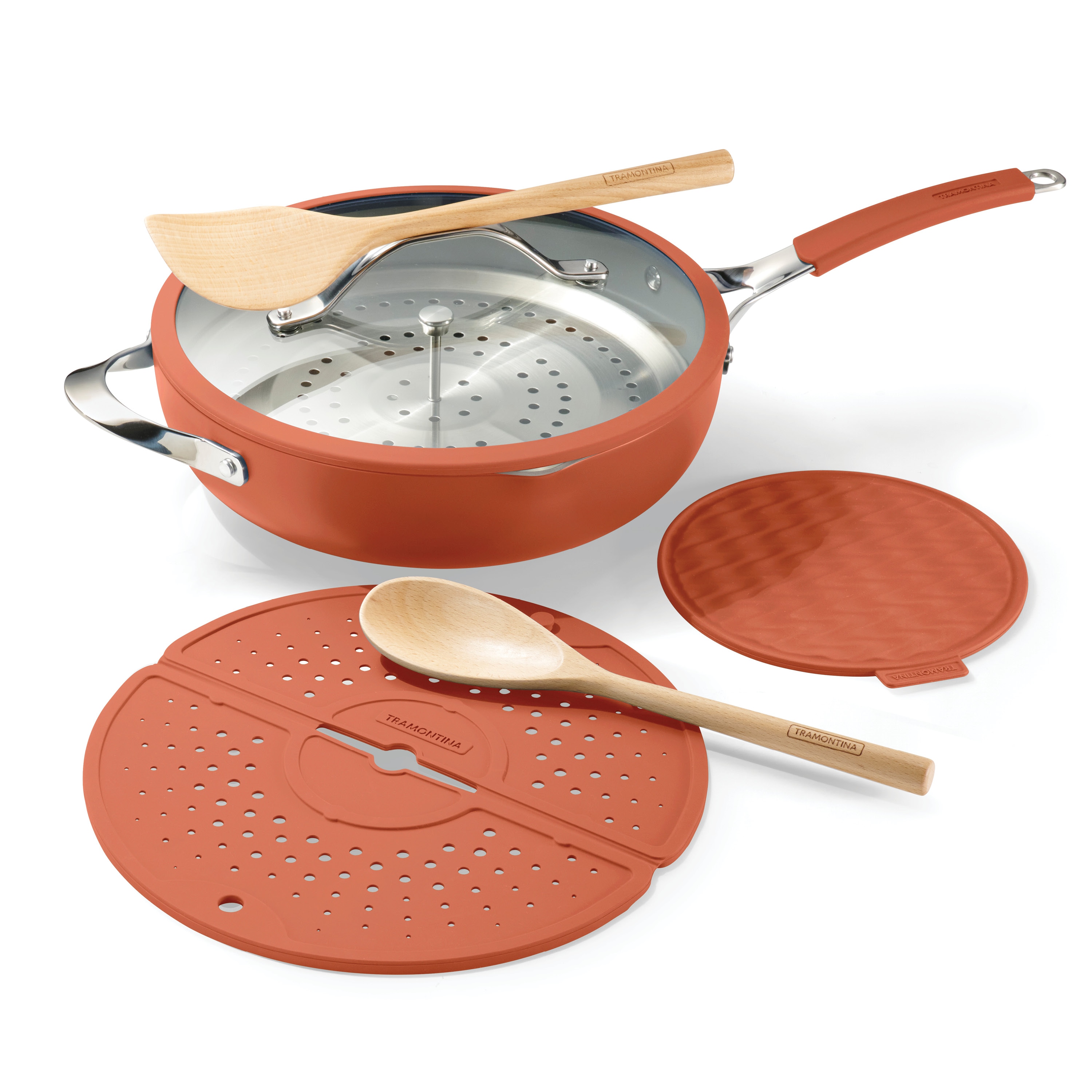 Tramontina Vue All in One Plus Pan Ceramic Nonstick 7 Piece Set Terracotta