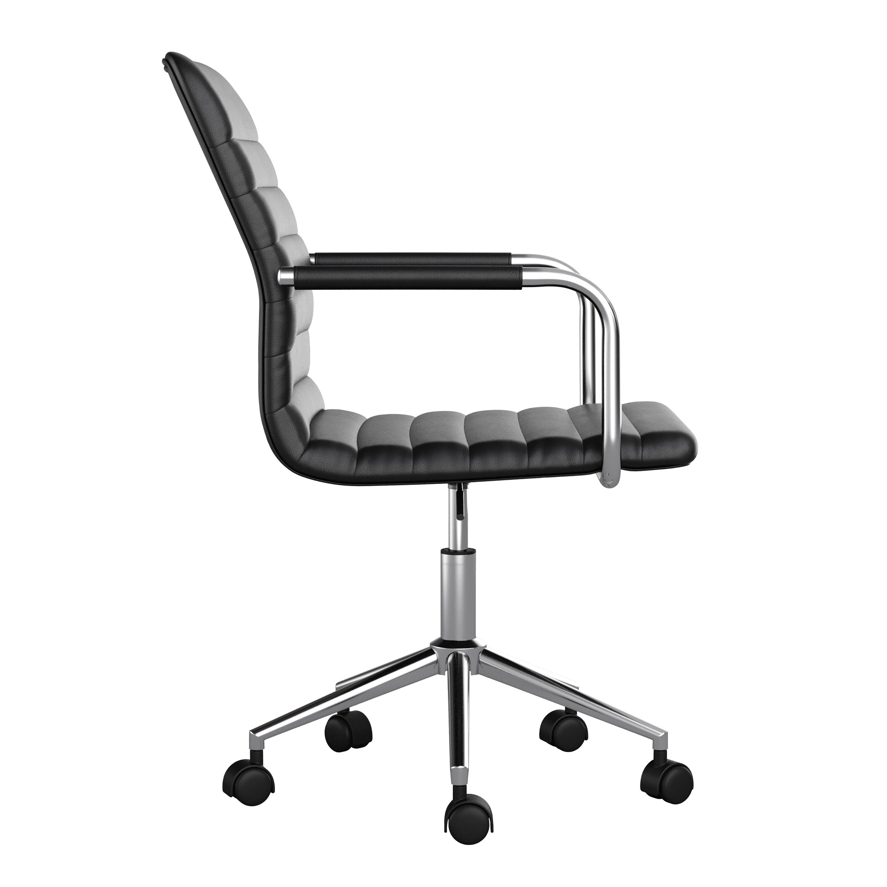 Black Faux Leather Executive Swivel Office Chair with Polished Nickel Frame