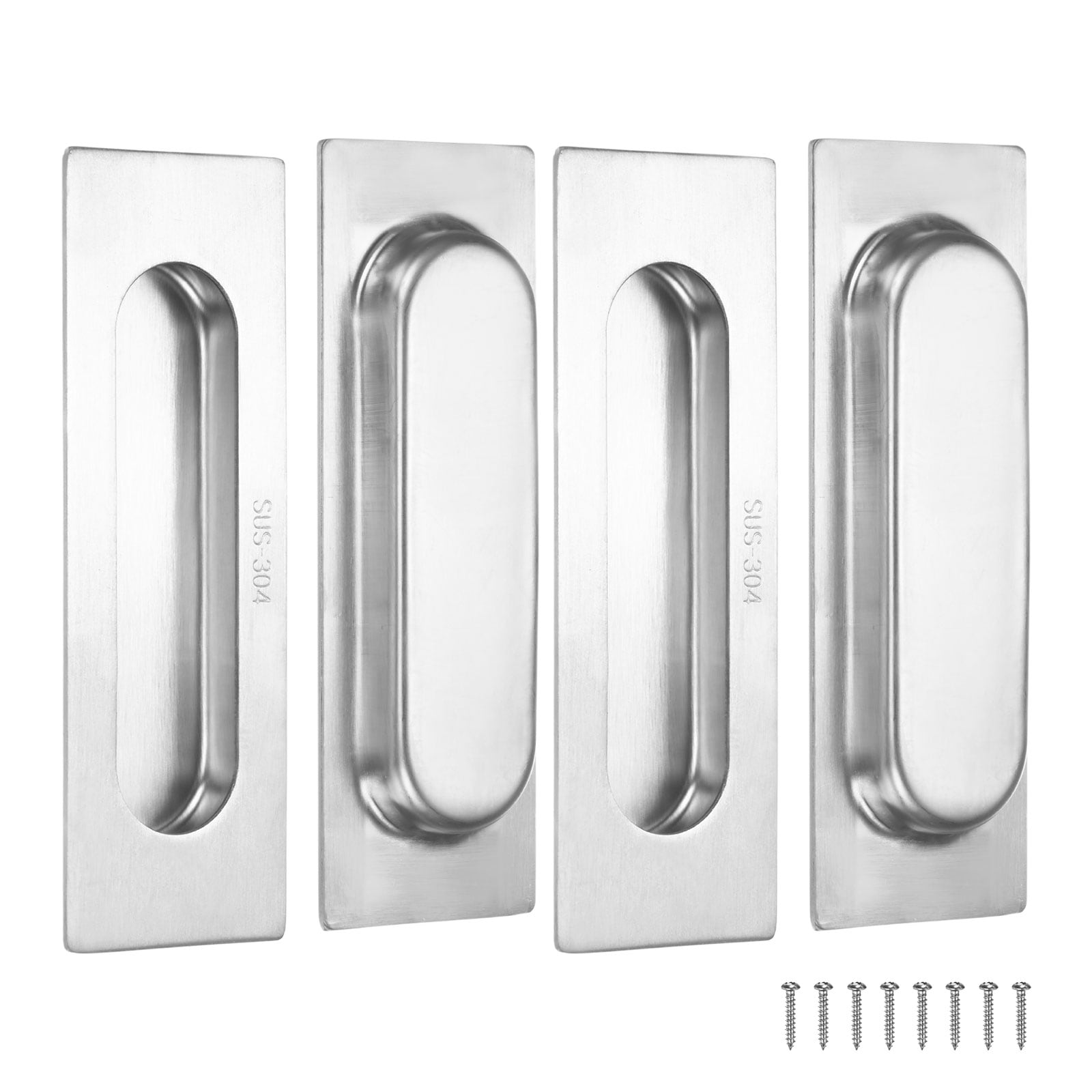 Unique Bargains - 4pcs Recessed Finger Pulls 4.72 Inch Inner Circle 304 Stainless Steel Sliding C...
