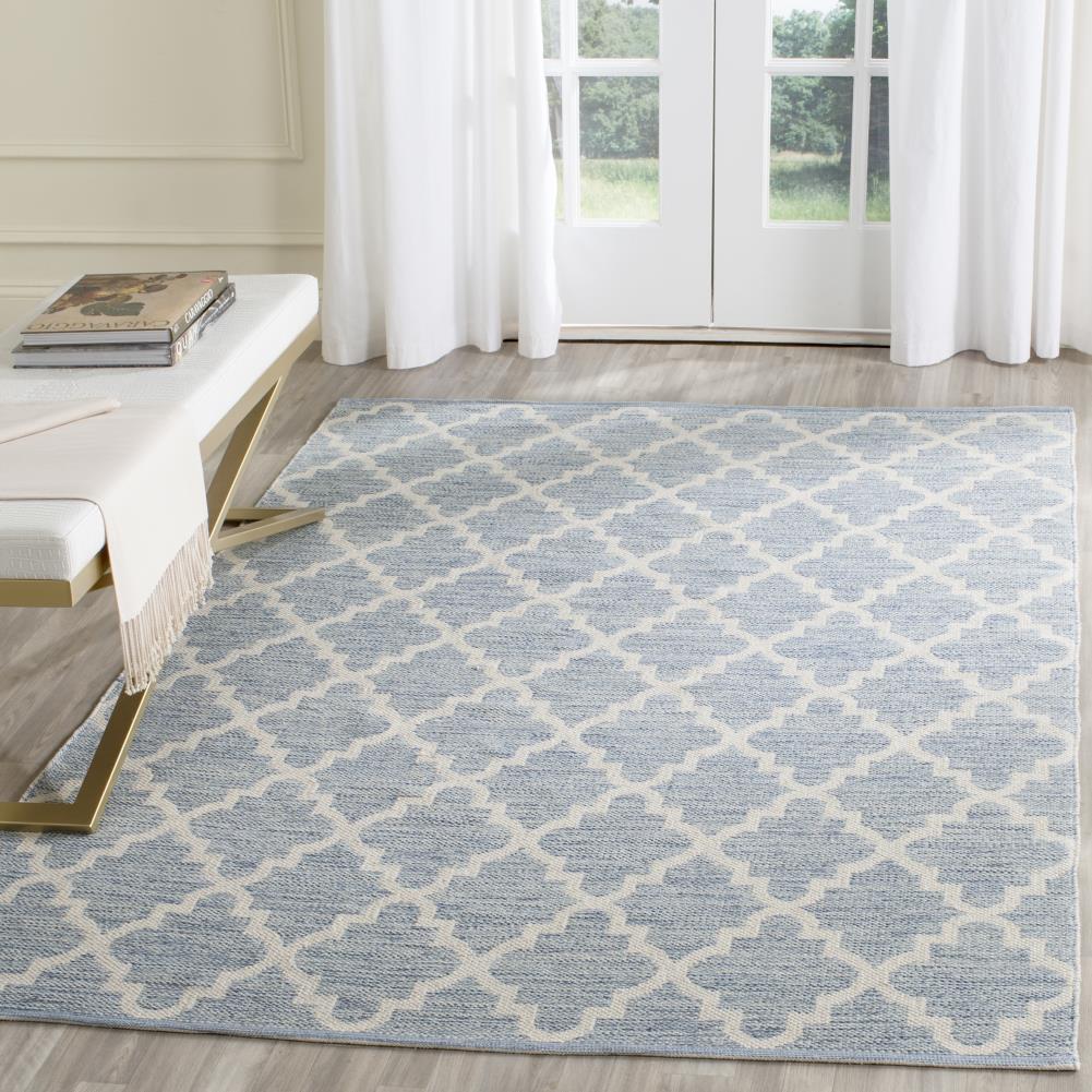 Light Blue and Ivory Cotton Flat Woven Area Rug 6' x 9'
