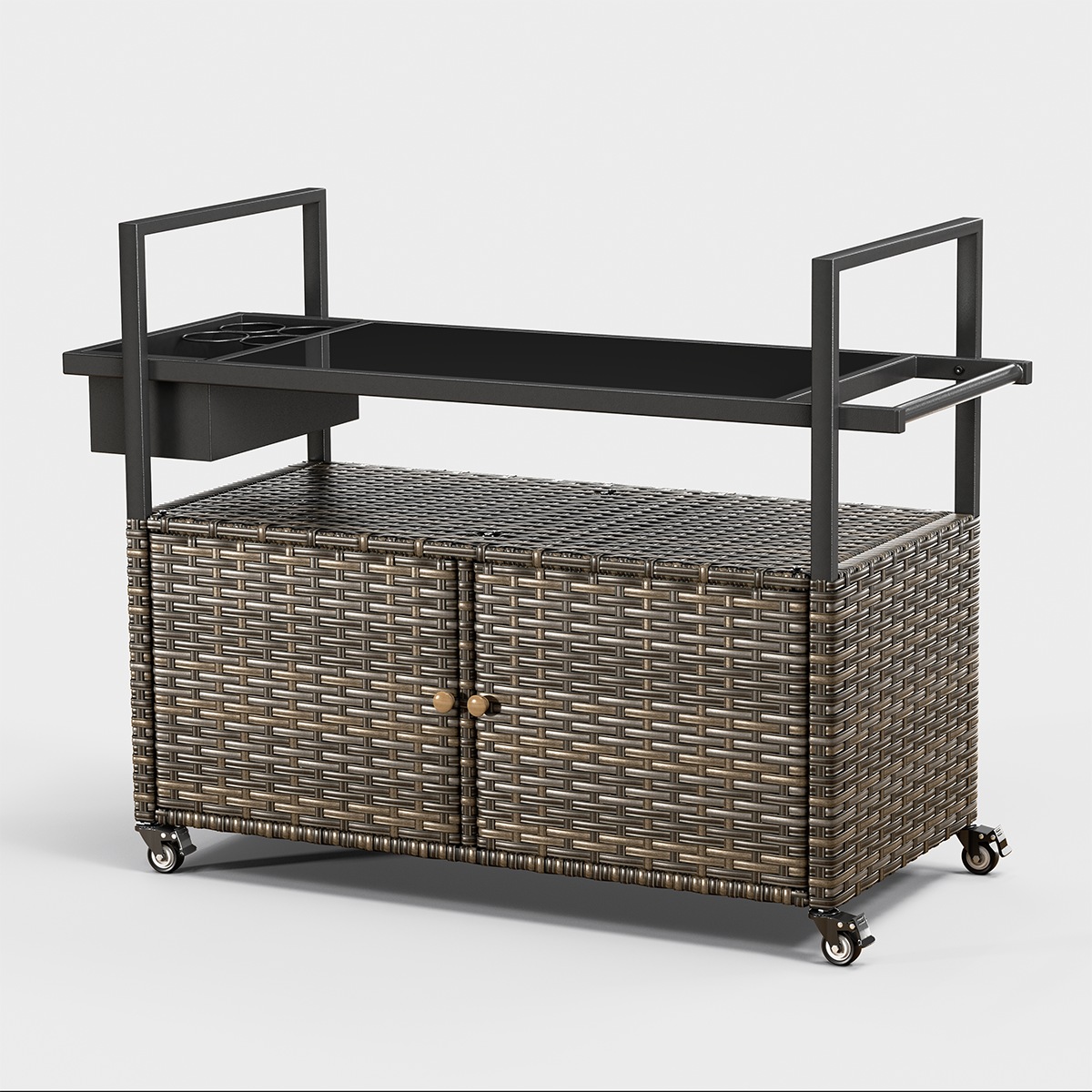 Rilyson FSNMGY1702 Mobile Rectangle Wicker Outdoor Dining 20.5-in W x 49.2-in L