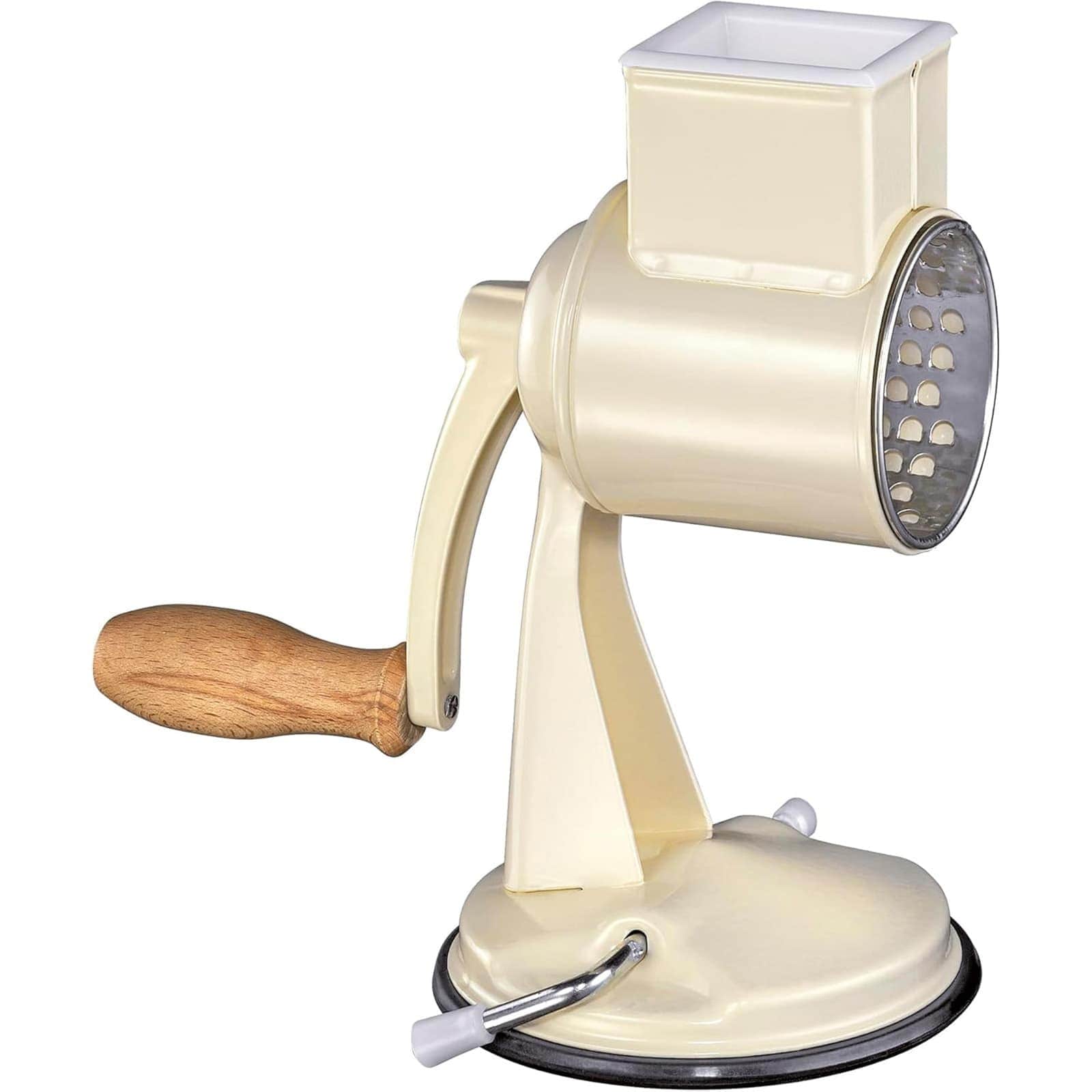 Zassenhaus M072228 Classic Drum Grater with Suction Base 2 Grating Drums Pestle and Vegetable Cutter Cream