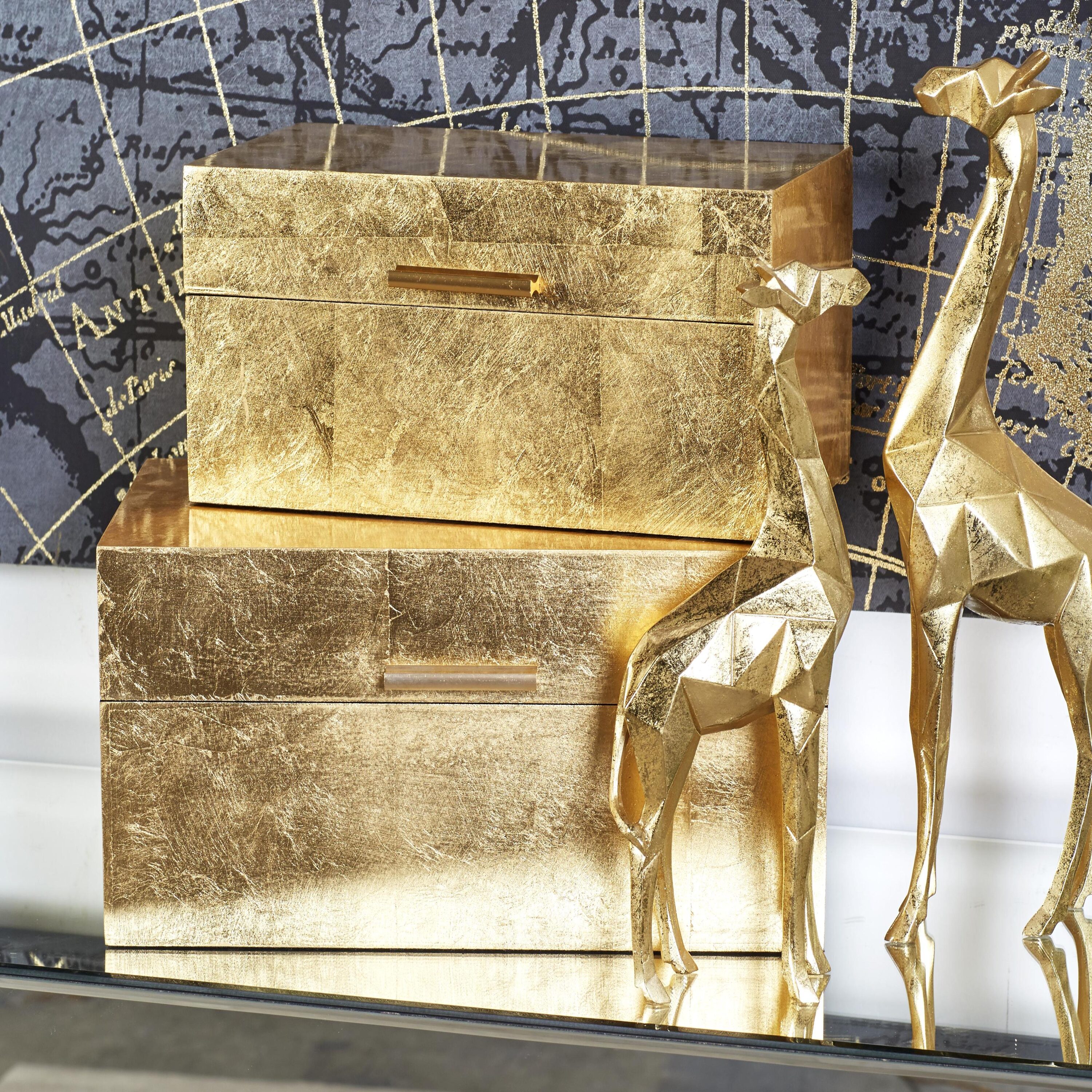 Gold Foiled Wood Lidded Decorative Box Set