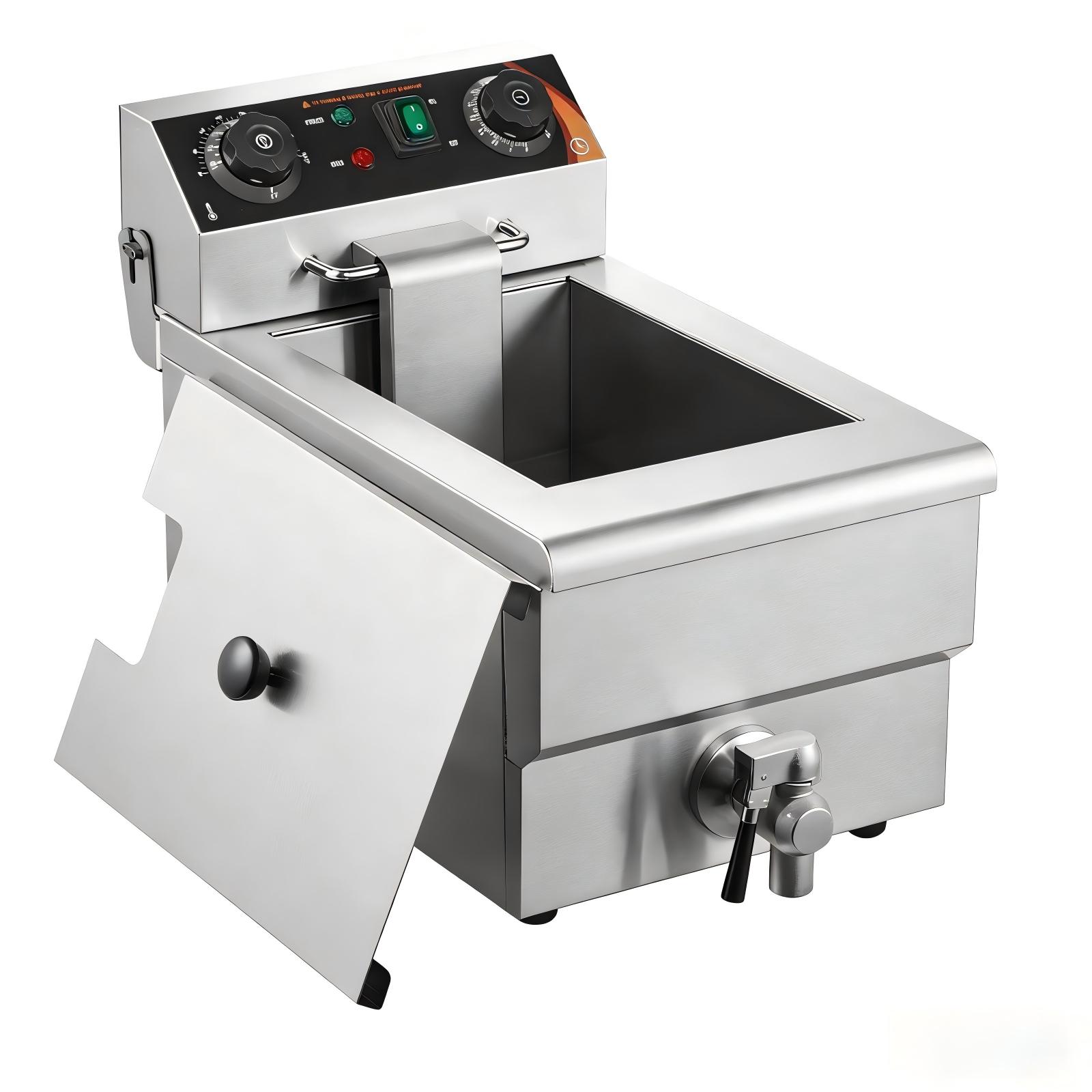 Mecale YAS-INNDP7 Stainless Steel 1500W Commercial Single-Tank Electric Deep Fryer 11.6-Quart with Basket and Time Control Silver