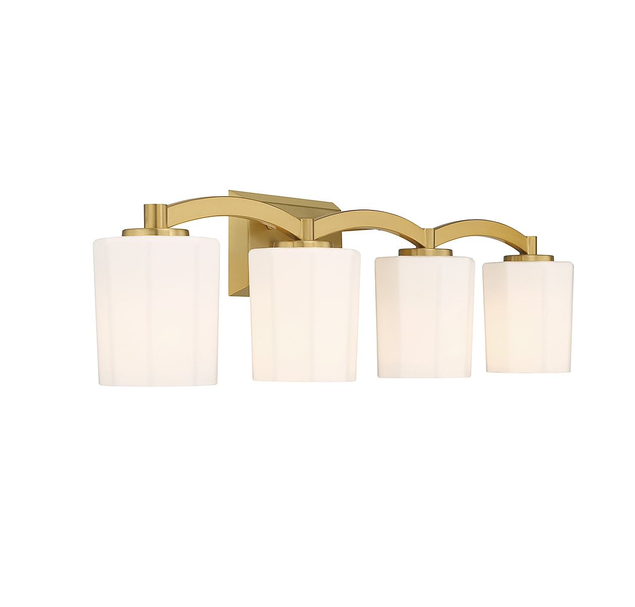 Whitney Warm Brass 4-Light Vanity with Fluted Glass Shades
