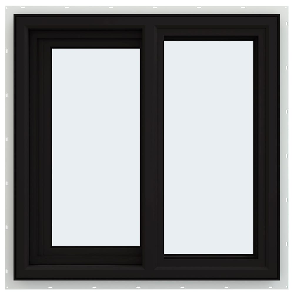 JELD-WEN LOWOLJW234900097 FiniShield V-4500 23-1/2-in x 23-1/2-in Black Exterior White Interior Left-Handed Vinyl Sliding Window Annealed Glass (Full Screen Included)