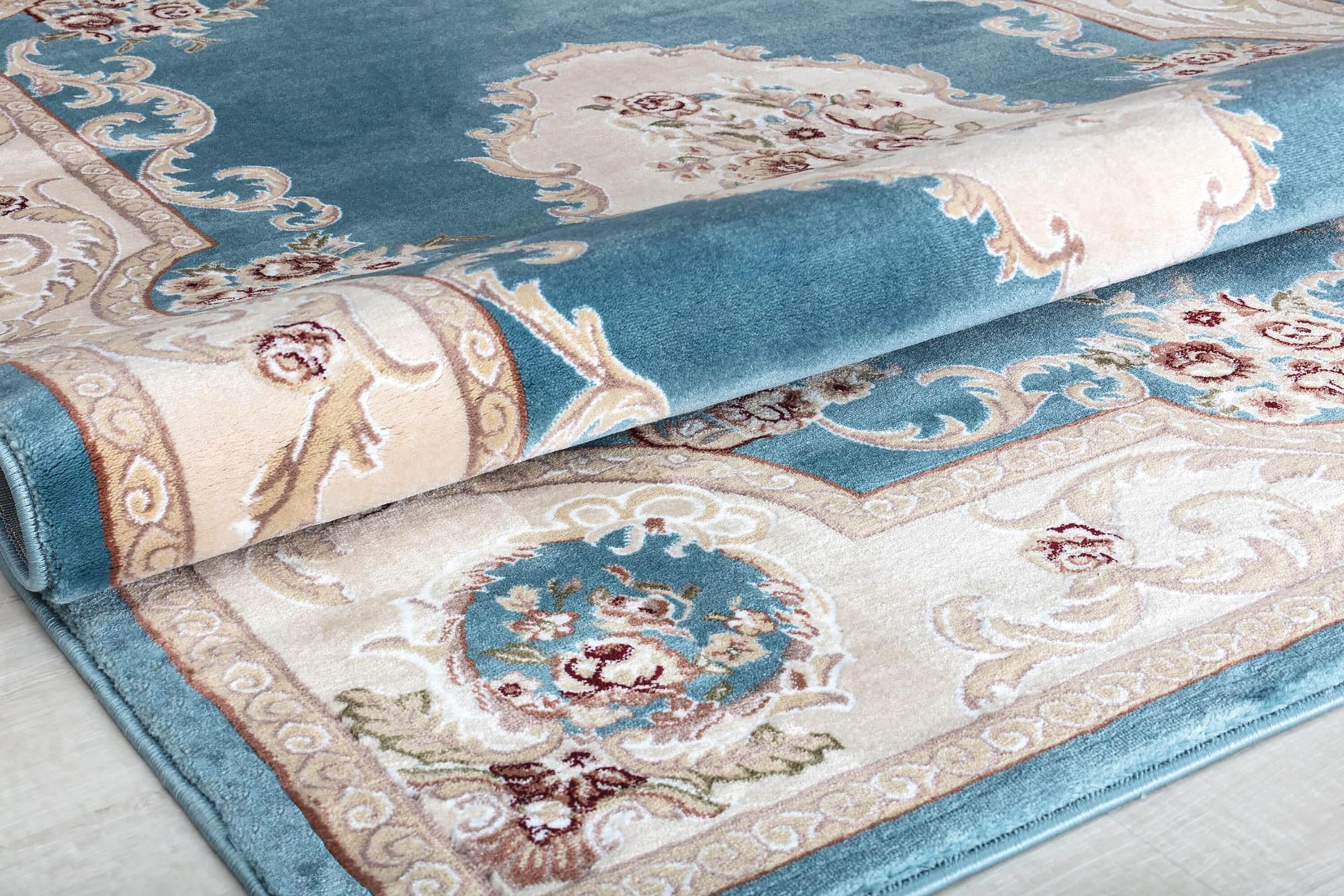 Aubusson Blue and Taupe 5' x 5' Transitional Vintage Area Rug