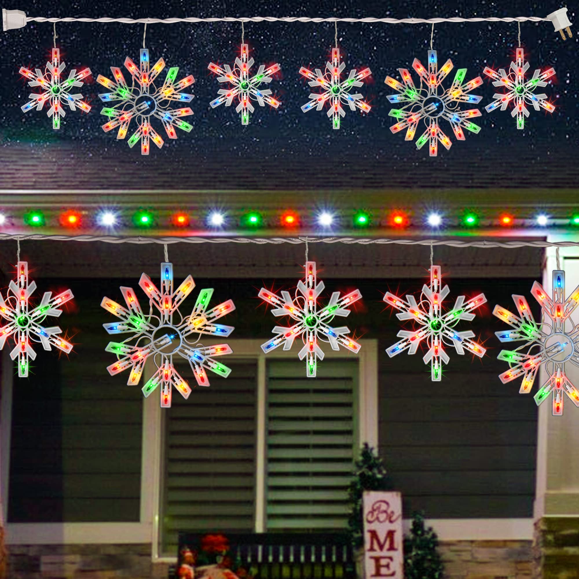 Vrbgify - Christmas Snowflake Lights Outdoor 100 pcs Multi Colored Icicle String Lights Connecta...