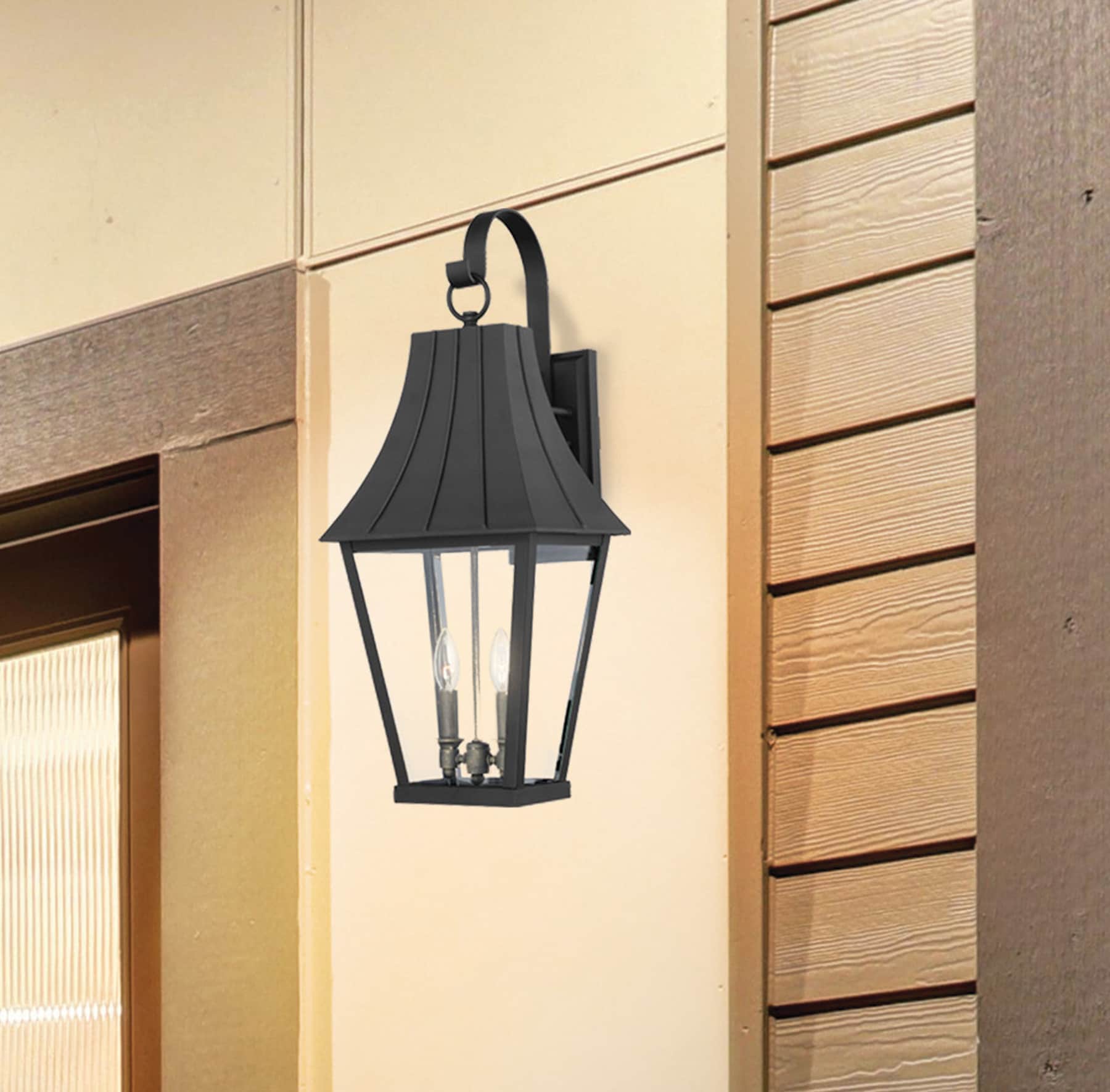 Chateau Grande Black and Gold 2-Light Outdoor Wall Sconce with Glass Shade