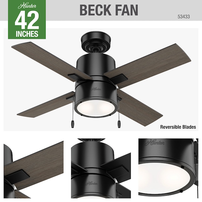 Hunter Beck 42 In Matte Black Led Indoor Downrod Or Flush Mount Ceiling Fan With Light 4 Blade The Fans Department At Com - What Does 42 Inch Ceiling Fan Mean