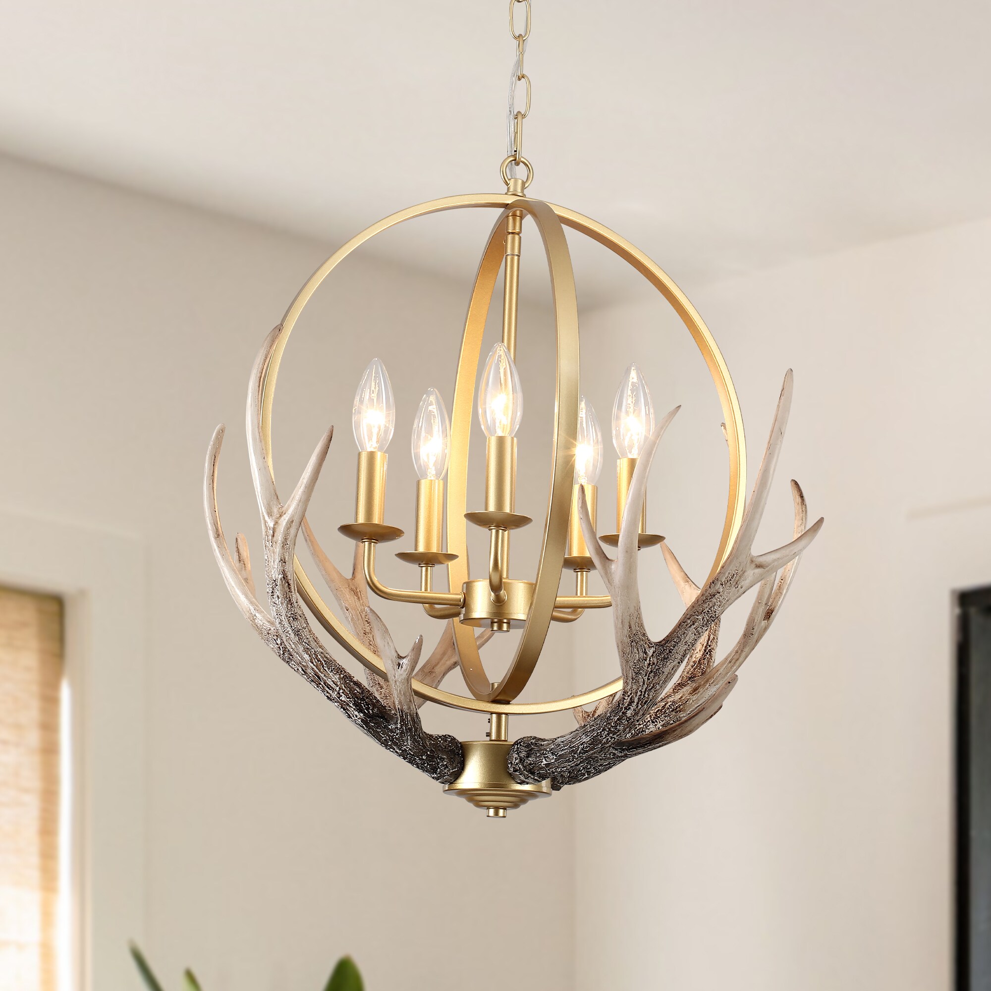 Zjvaive 20.47-in 5-Light Gold Modern Farmhouse Dimmable Globe Sphere Chandelier