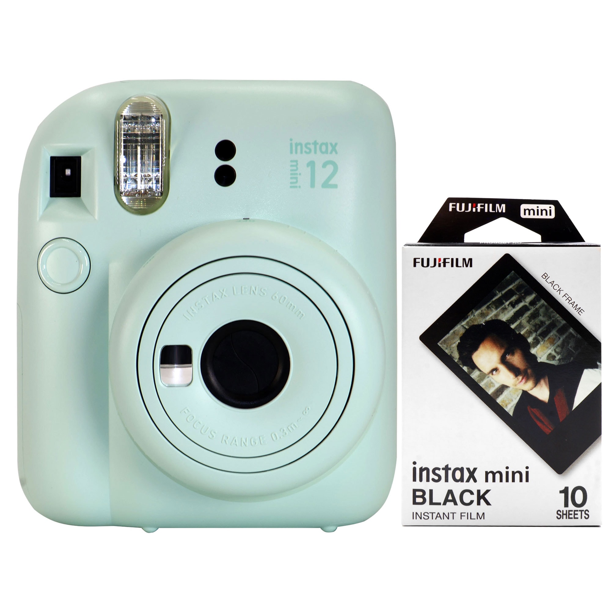 Fujifilm  INSTAX MINI 12 Instant Film Camera Mint Green with  Instax Mini Instant Film Black 10 Exposures
