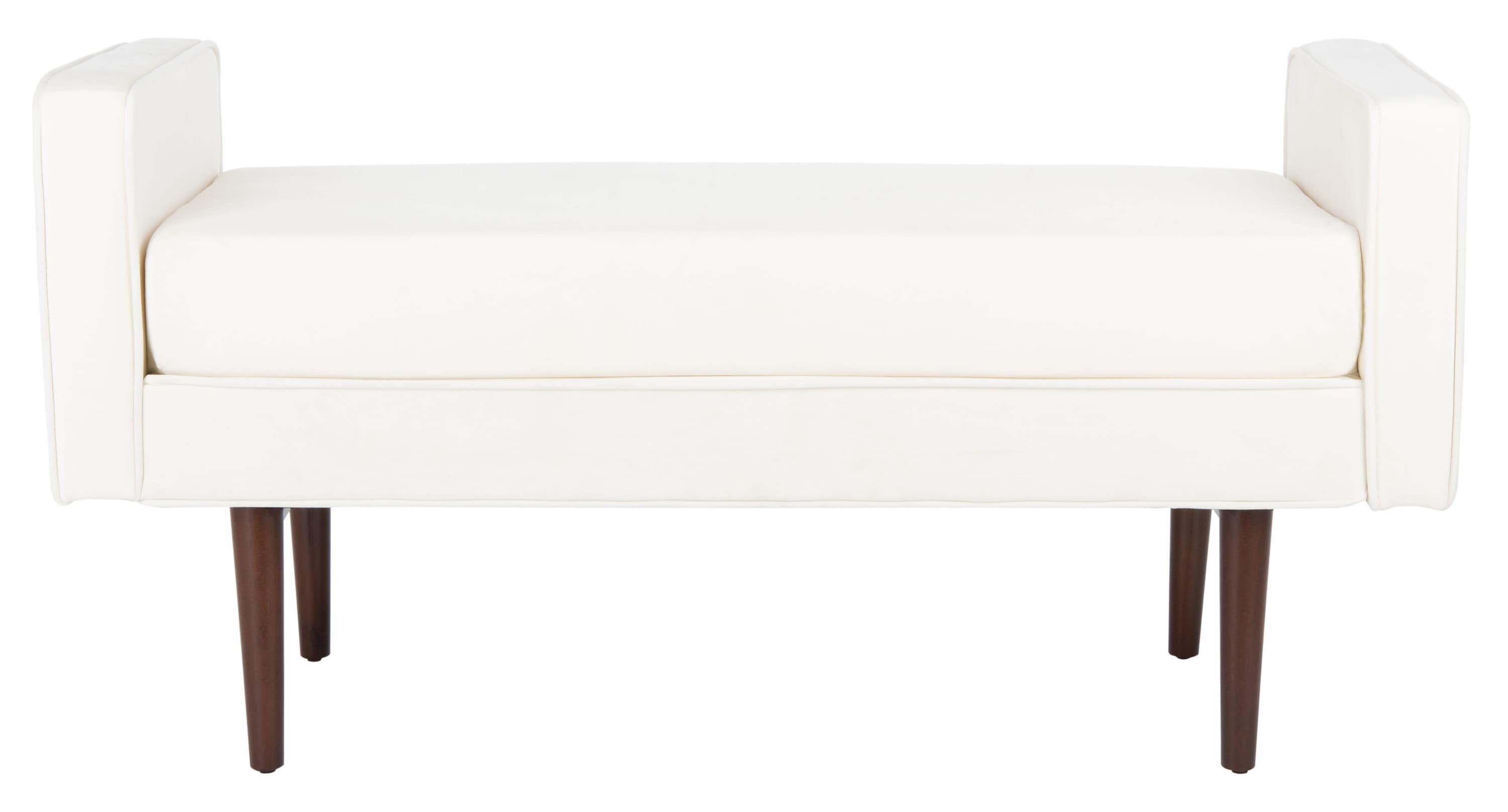 Henri Mid-Century Cream Velvet and Walnut Cushioned Bench