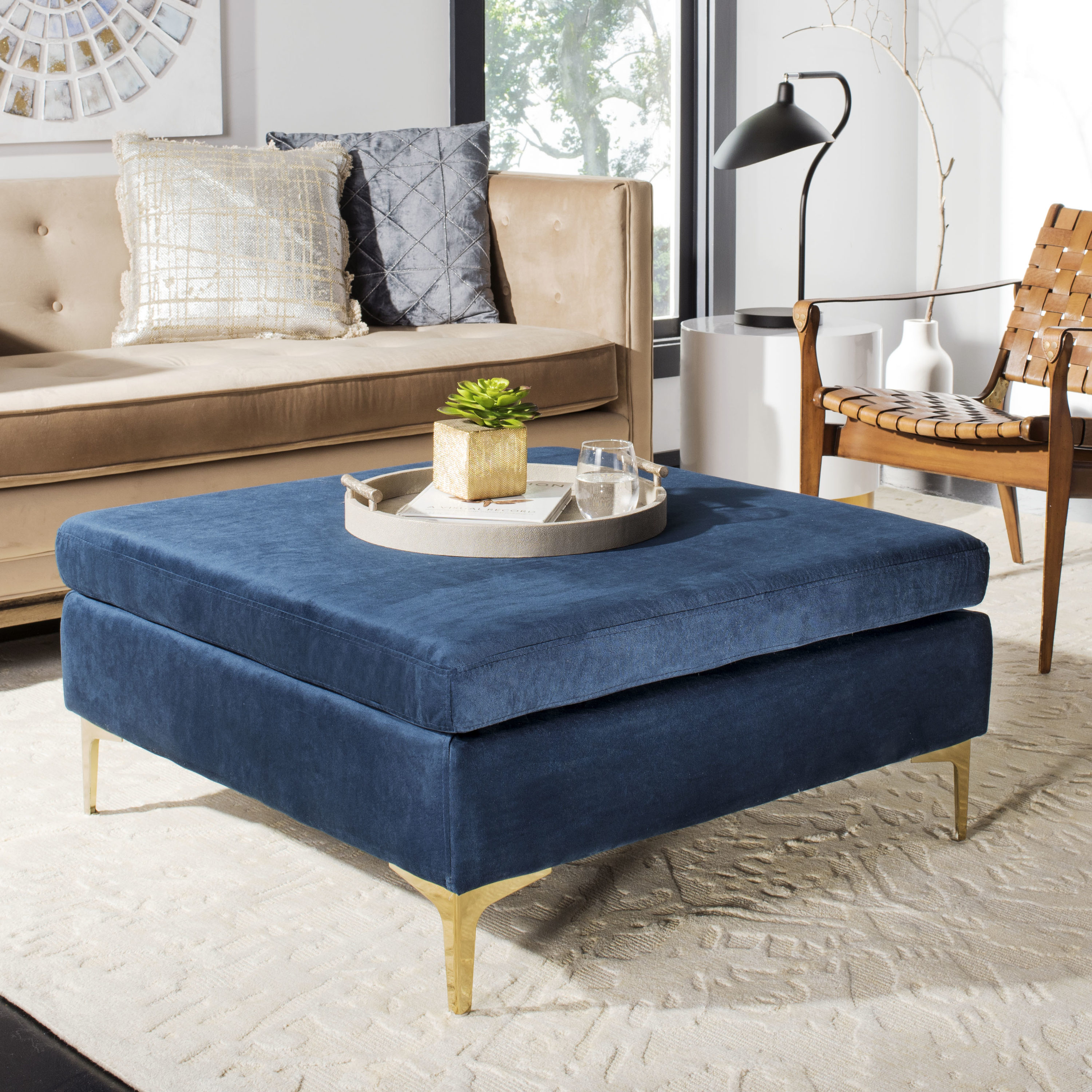 Safavieh BCH6301A Giovanna Modern Navy/Brass Accent Bench 36.0-in x 30-in x 17.0-in