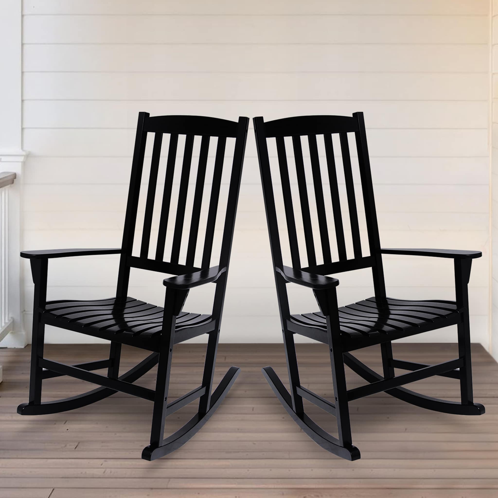 Cambridge Casual 712818-HW-BK-XX-XX Thames Set of 2 Black Mahogany Wood Frame Rocking Chair with Slat Seat