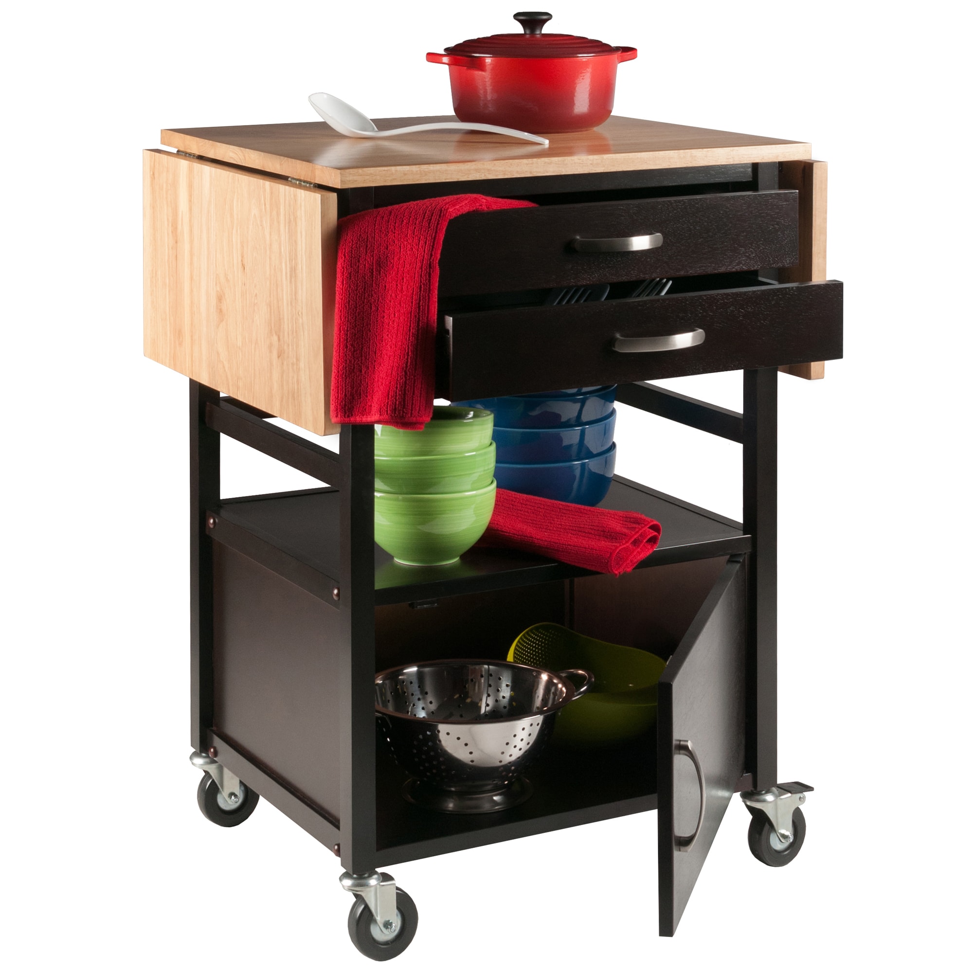 Winsome Wood Wood Base With Wood Top Rolling Kitchen Cart 20 08 In X   42437145 