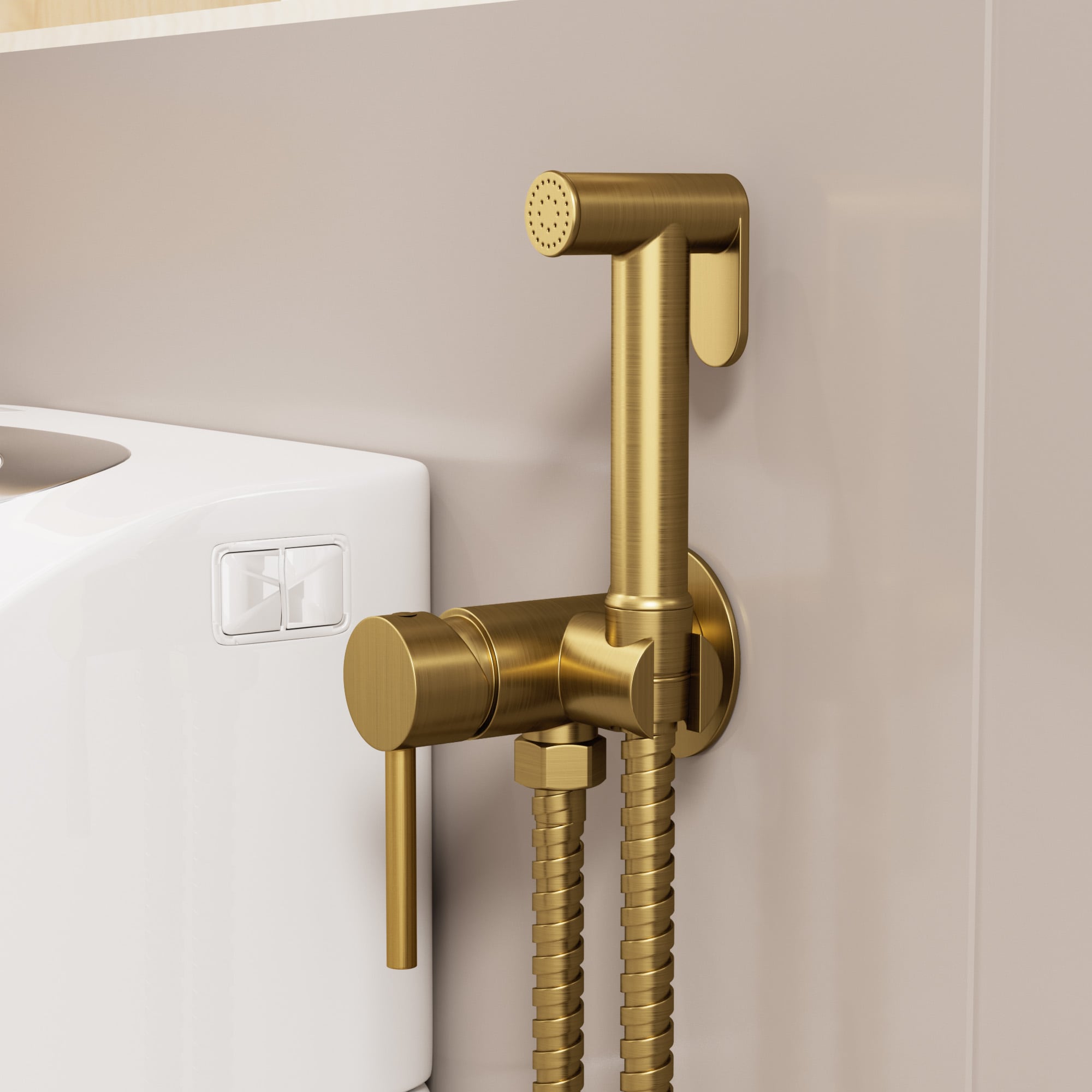 YAWWALK - Brushed Gold Wall Mounted Bidet Sprayer Adjustable Water Pressure with 1.2 m EPDM Hose