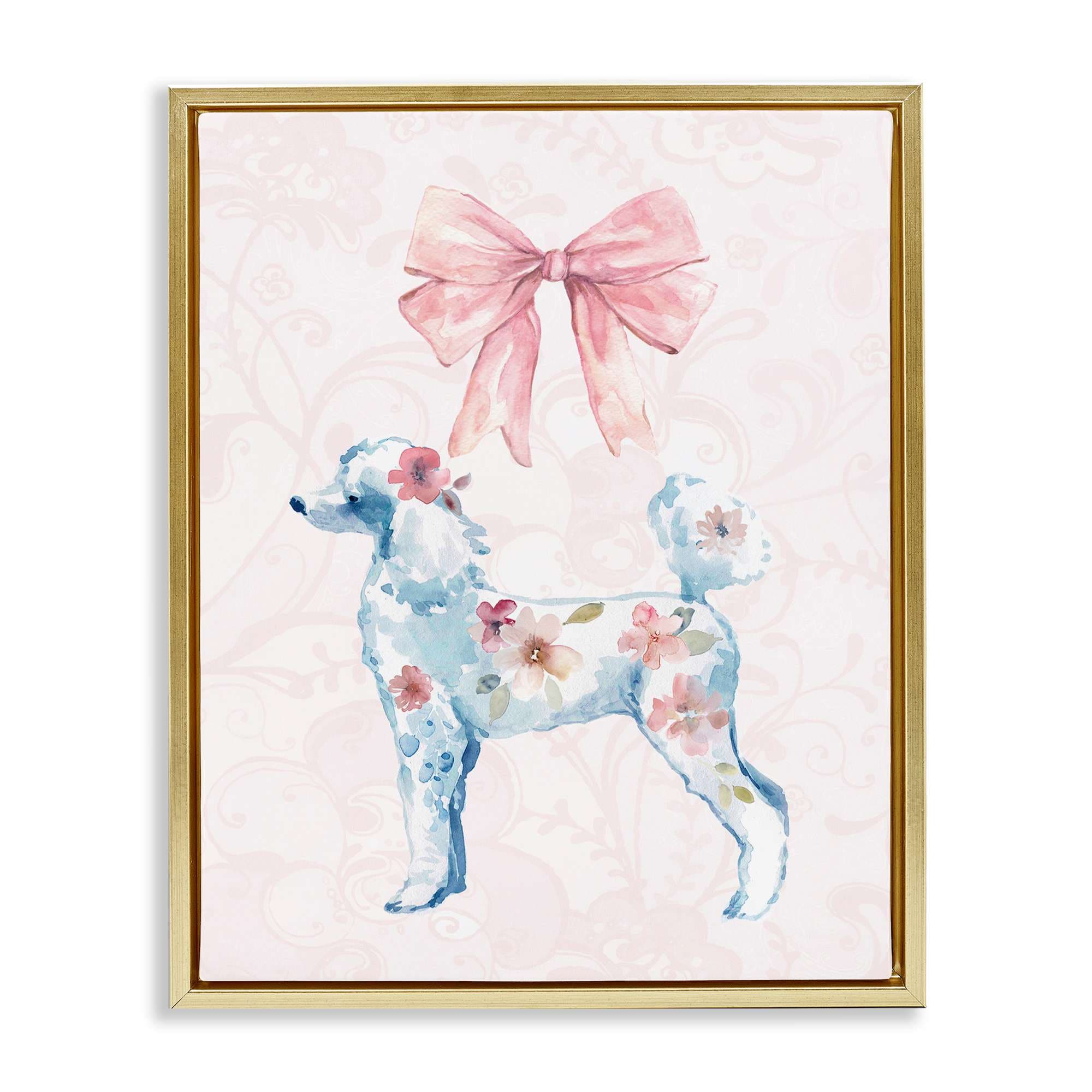 Stupell Industries BS-184-FFG-16X20 Pastel Floral Dog Gold Framed Floater Canvas Wall Art By Carol Robinson 17 x 21