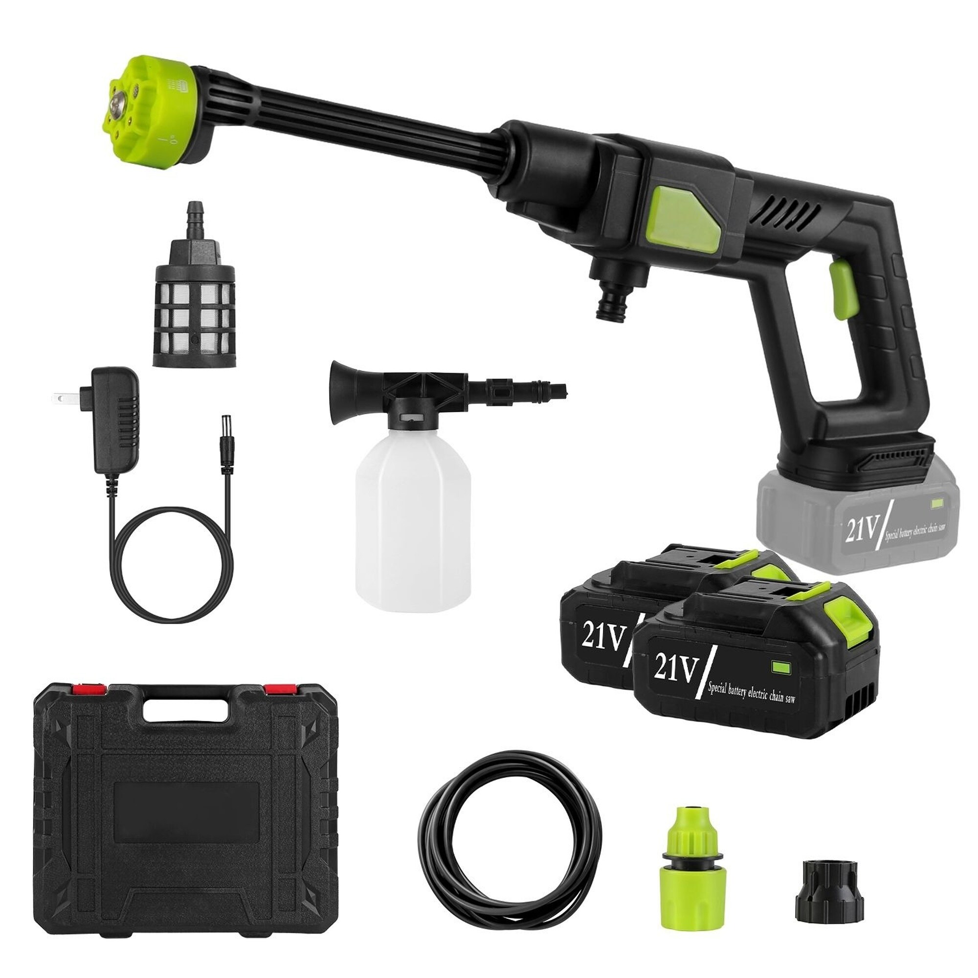 OGETFUUR 21V Cordless Pressure Washer Portable Electric Power Washer 435 PSI with 6 in 1 Nozzle Foam Bottle Filter 15000mAh Battery Charger for Car Cleaning