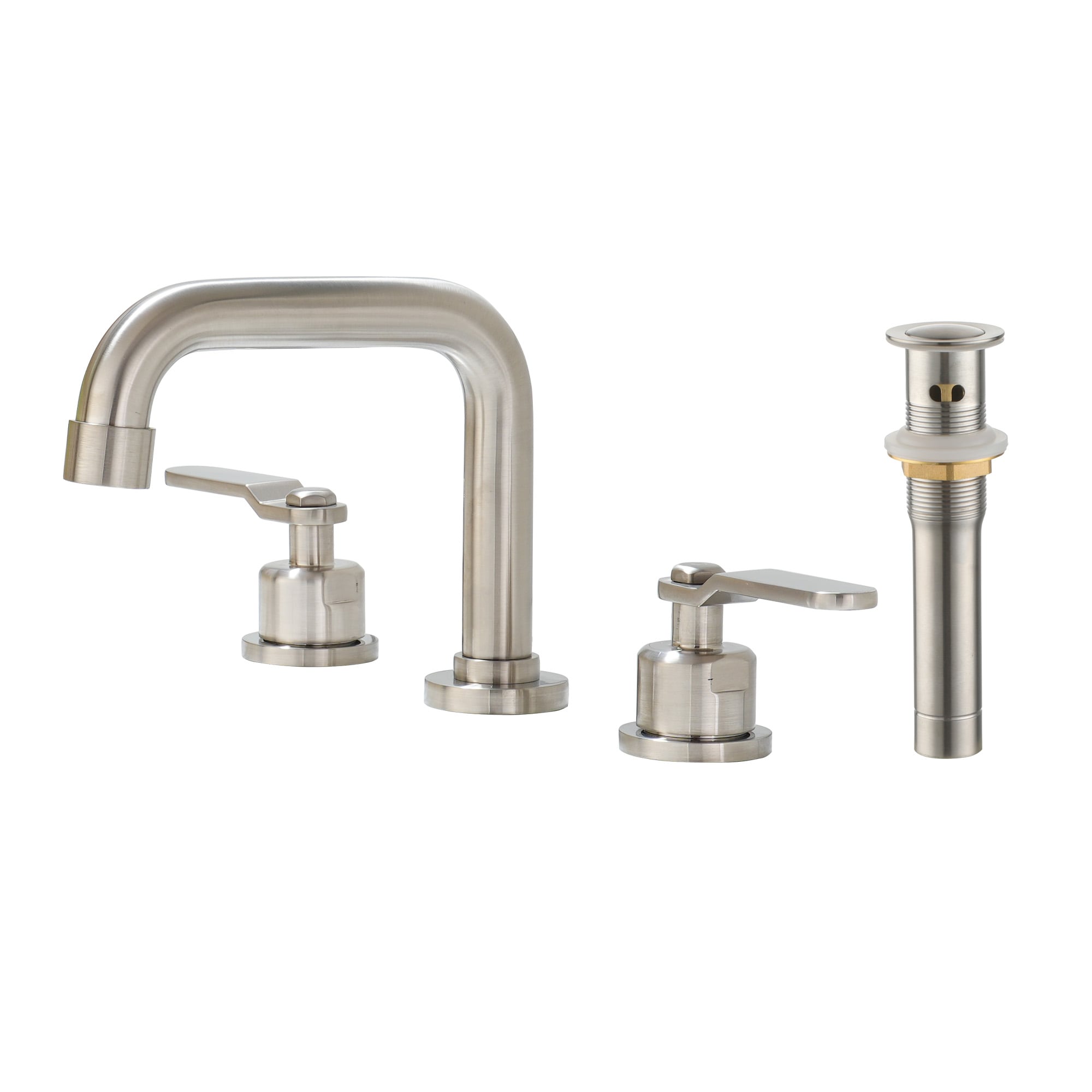 CASAINC KCLT0003-BN 2-Handle Bathroom Sink Faucet Brushed Nickel Widespread 2-handle Low-arc Commercial/Residential Handle Bathroom Sink Faucet with Drain