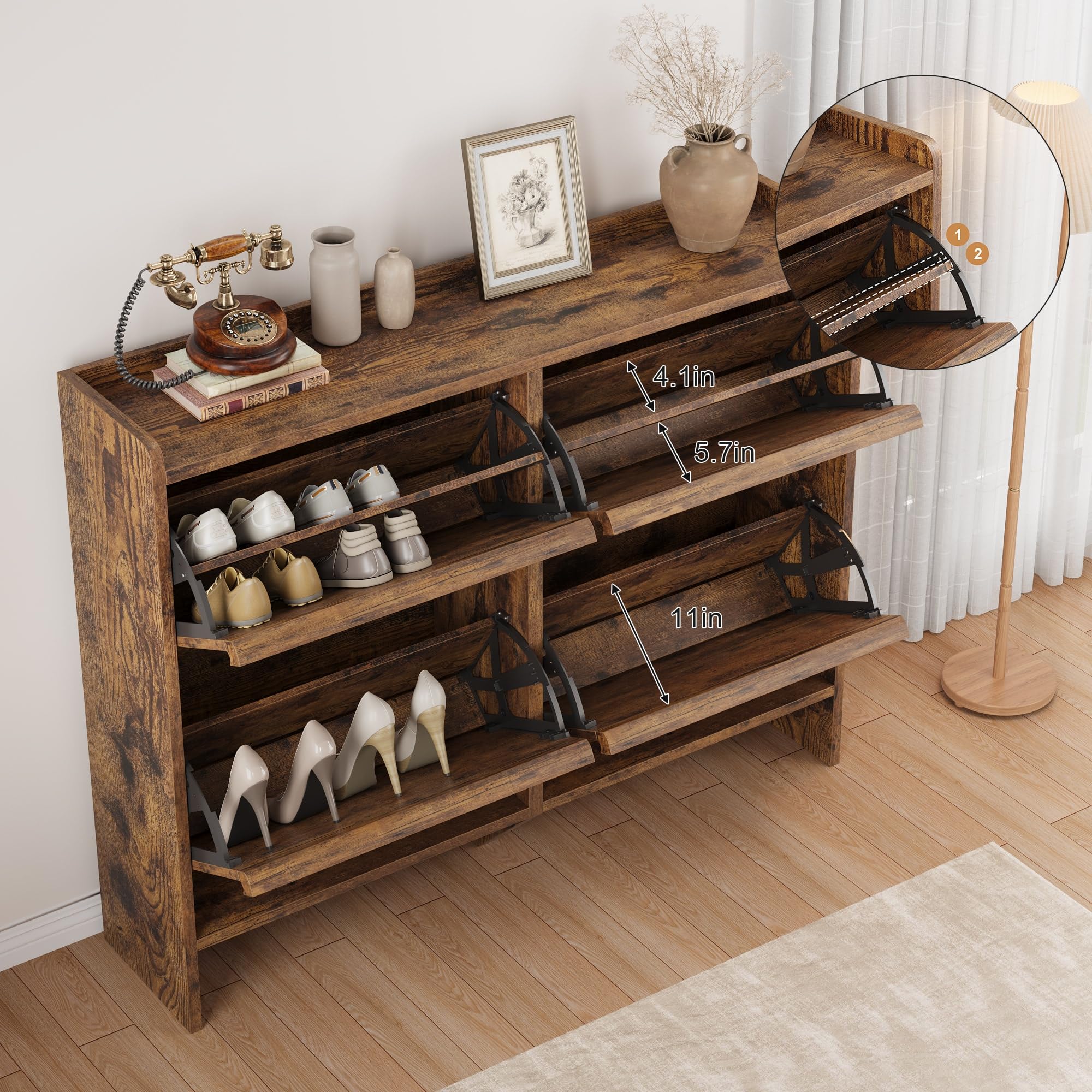 Garvee Shoe Cabinet with 4 Flip Drawers Wooden Shoe Organizer