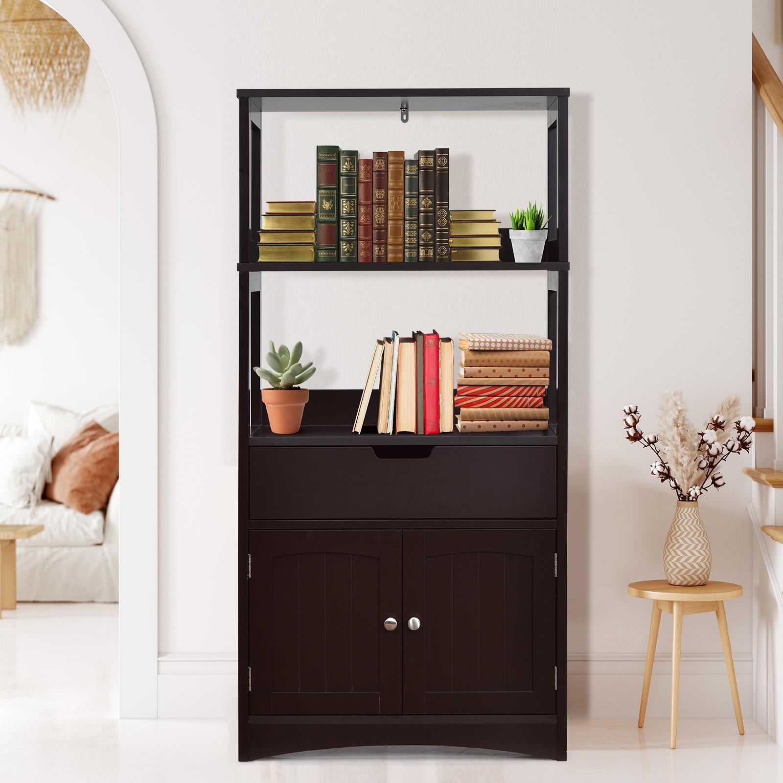 BABOOM 24 x 13 Inch Bathroom Storage Cabinet with Drawer and 3-Open Shelf and 2-Door Cabinet