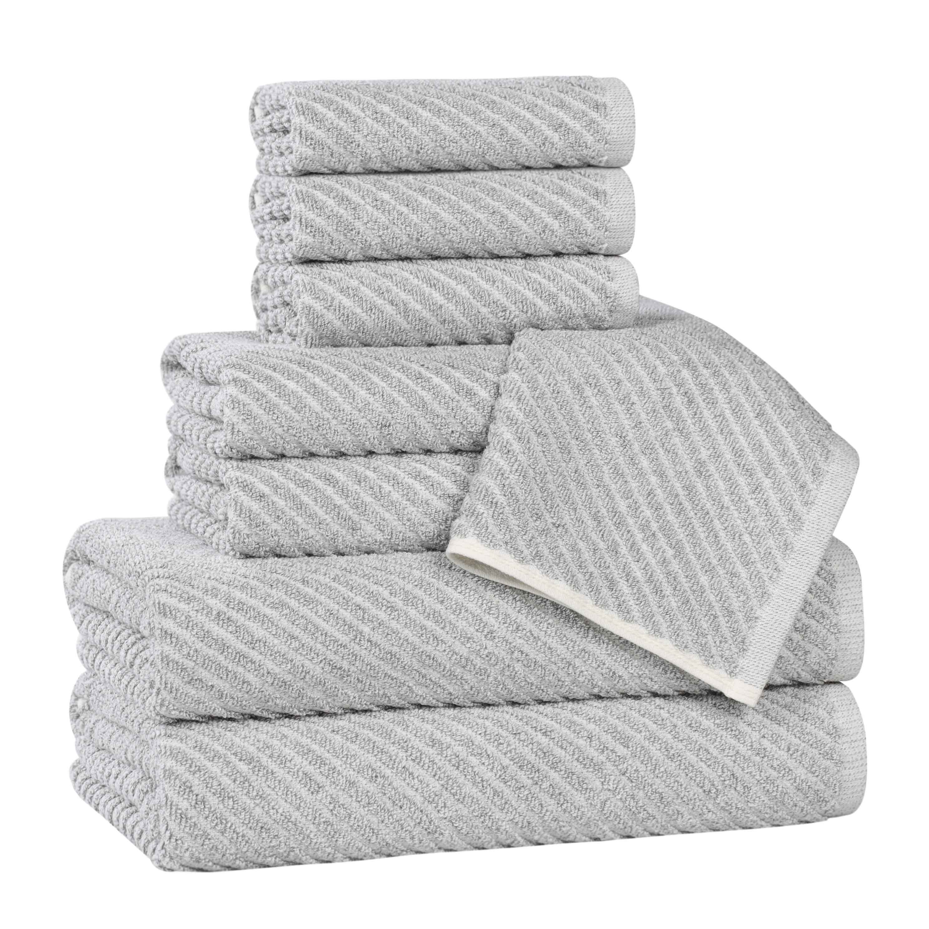 Slickblue Quick Dry Cotton Blend Bath Hand and Face Towel Set Diagonal Ribbed Texture for Bathroom Use Available In Multiple Color and Set