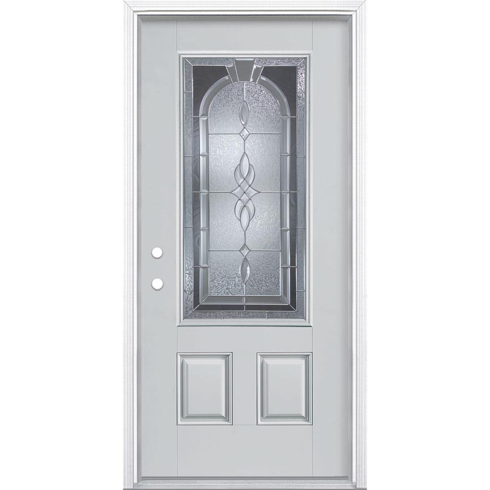 Masonite 896141 Hampton 36-in x 80-in Fiberglass 3/4 Lite Right-Hand Inswing Infinity Gray Painted Single Front Door with Brickmould Insulating Core