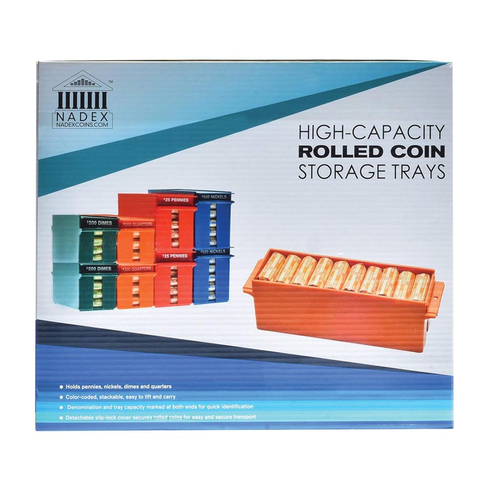 High Capacity Wrapped Coins Color Coded Coin Organizing Trays for Quarters Dimes Nadex Rolled Coins Storage Boxes with Lockable Covers and Pennies Nickels 