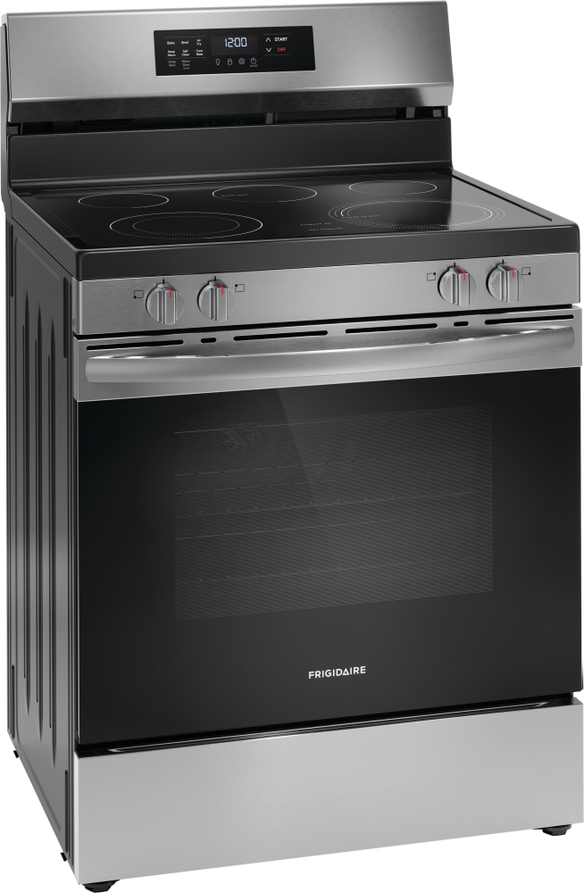 Frigidaire 30 in Glass Top 5 Burners 5.3 cu ft Self Cleaning Air Fry Convection Oven Freestanding Electric Range Stainless Steel in the Single Oven Electric Ranges department at Lowes