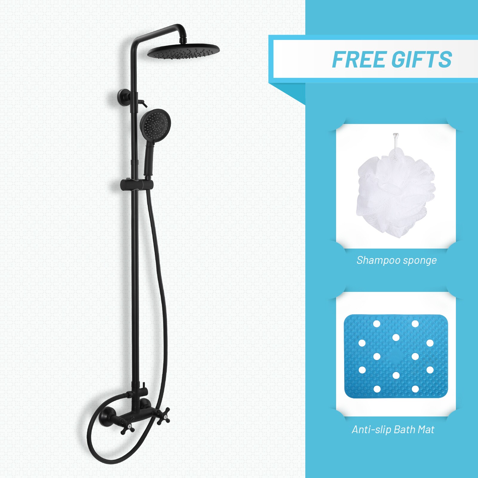 LUCKY ONE Matte Black Wall Mounted Shower System with Adjustable Slide Bar 8 Inch Rainfall Head