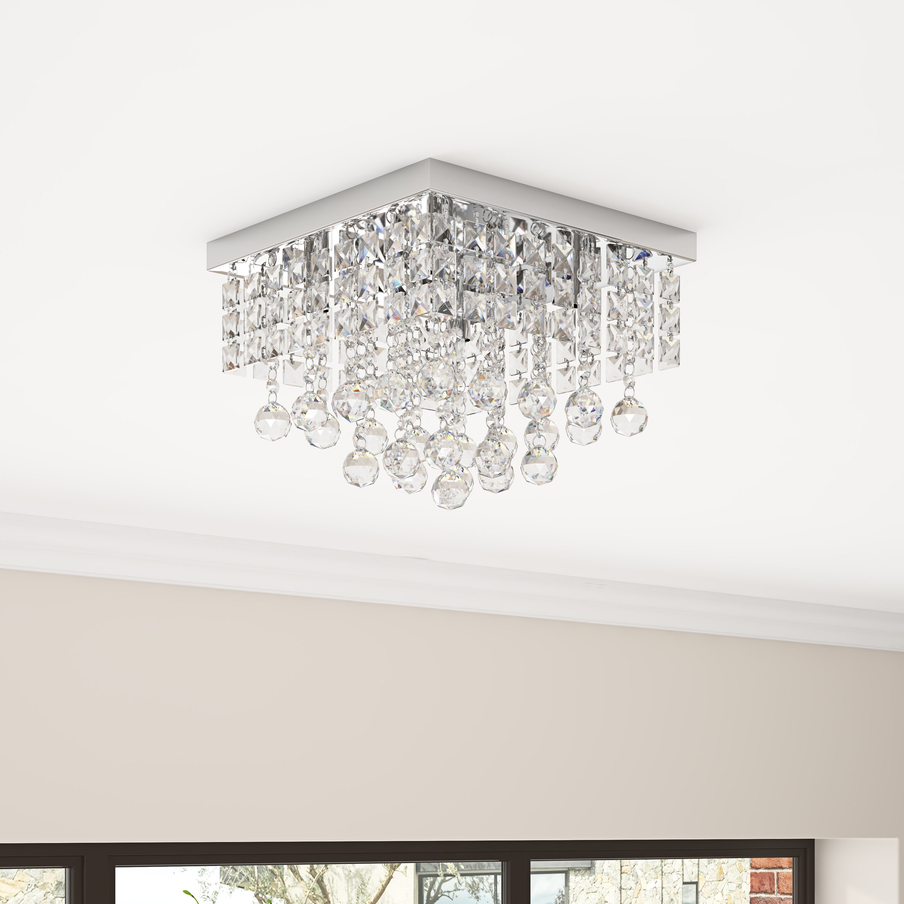 Aiwen HJ-SQ65 4 -Light 12-in Chrome Flush Mount Light ENERGY STAR Certified