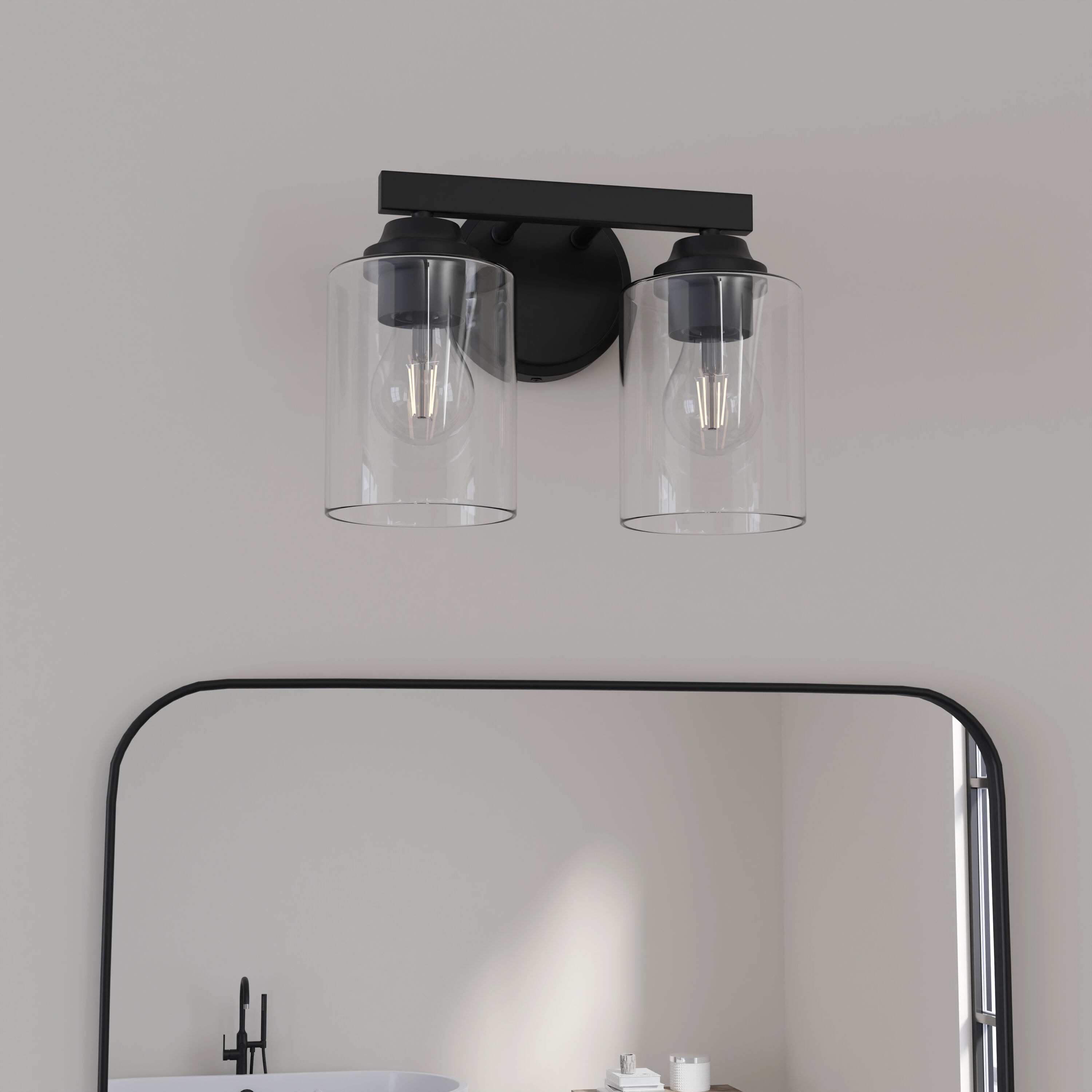 allen + roth VB220-2MBK Emeryson 14-in 2 -Light Matte Black Transitional Vanity light